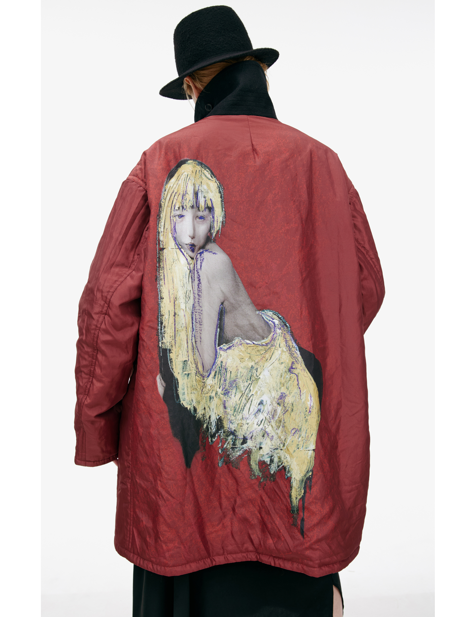 Yohji Yamamoto Double Sided Coat With Print In Red