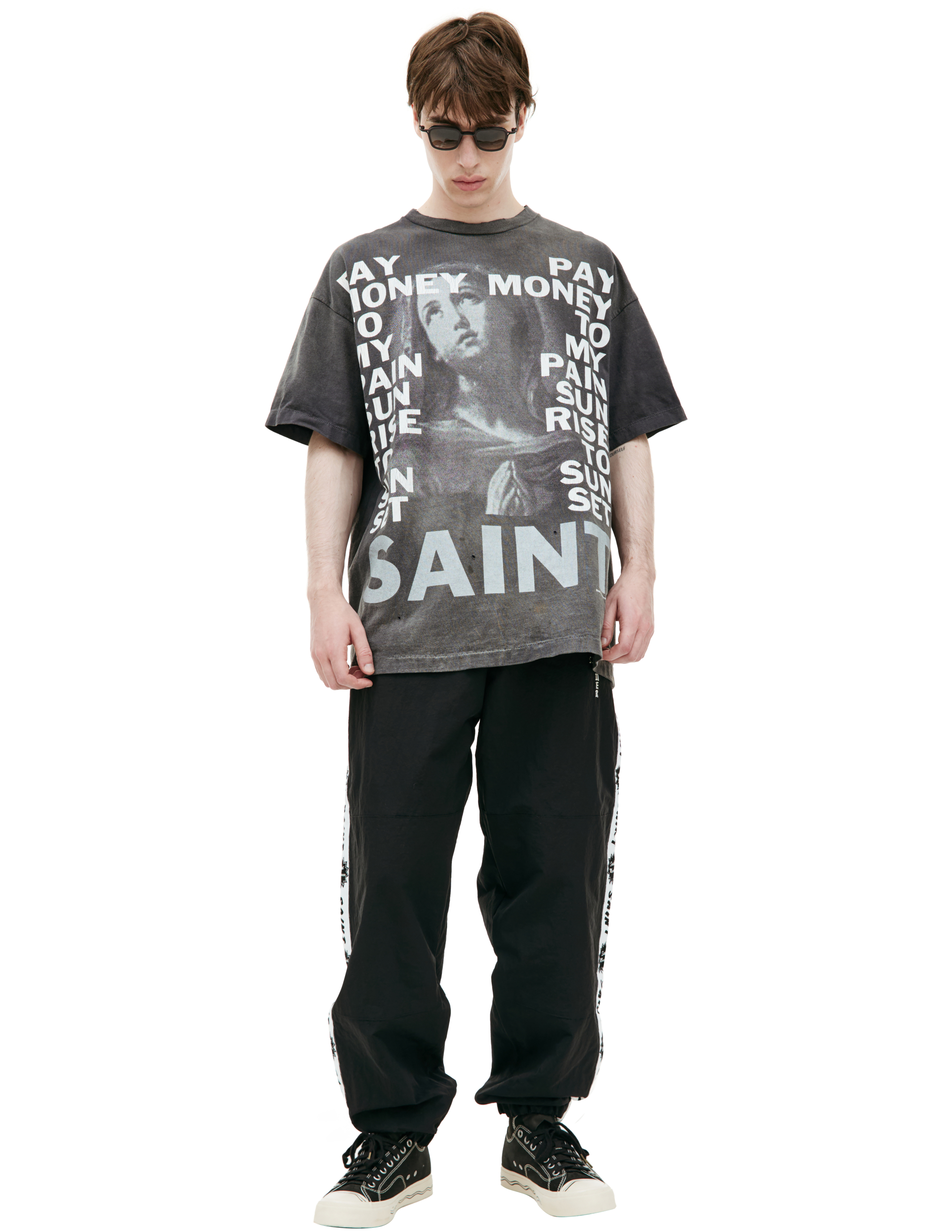 Shop Saint Mxxxxxx Stay Real Printed T-shirt In Grey