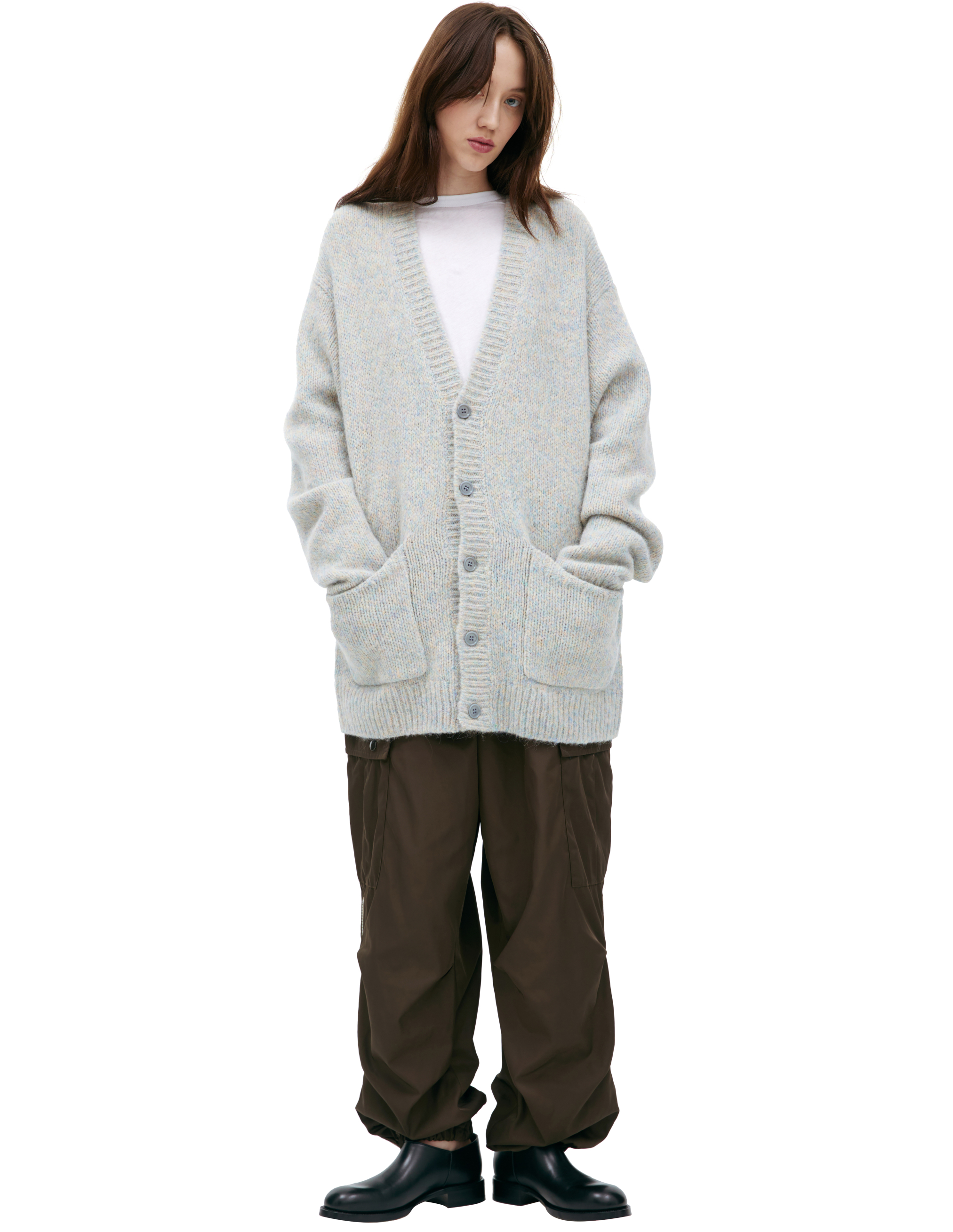 Combination wool cardigan
