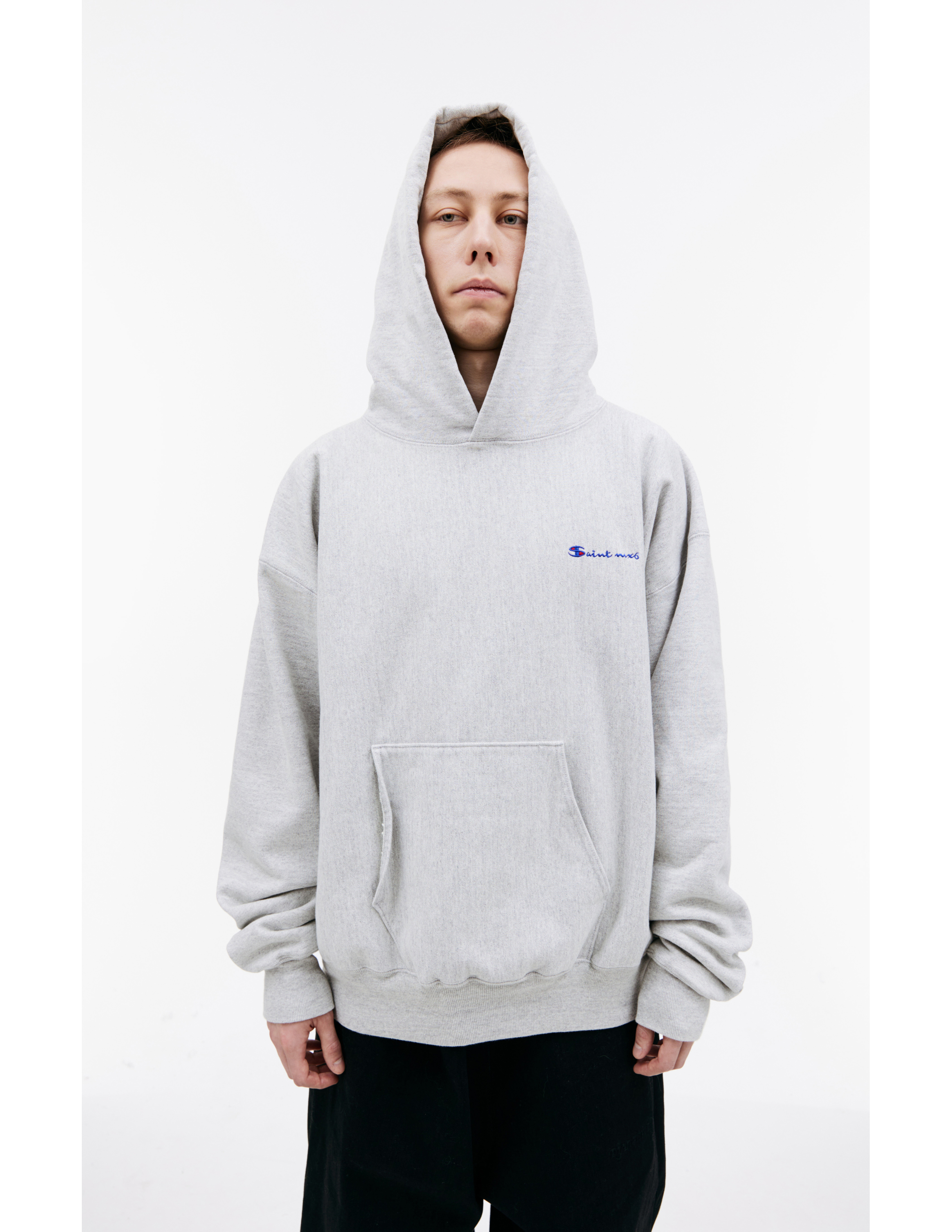 Shop Saint Michael Logo Cotton Hoodie In Grey