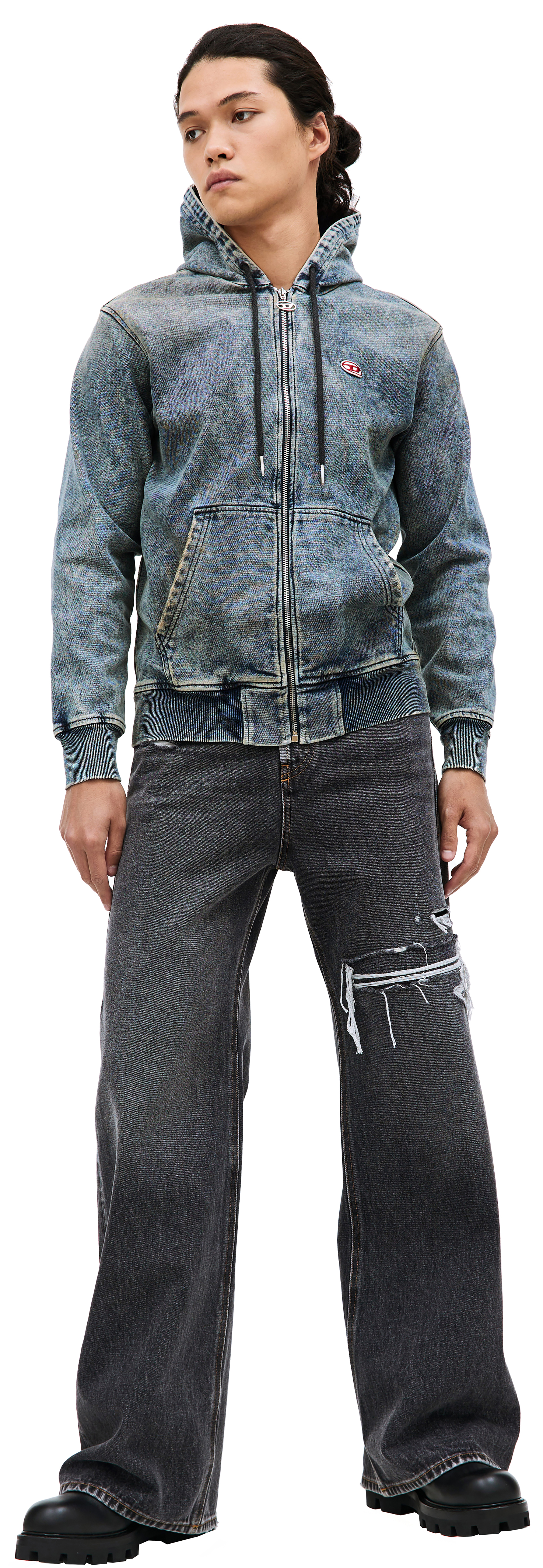 Buy Diesel men blue d-gir-ne zip up denim hoodie for €235