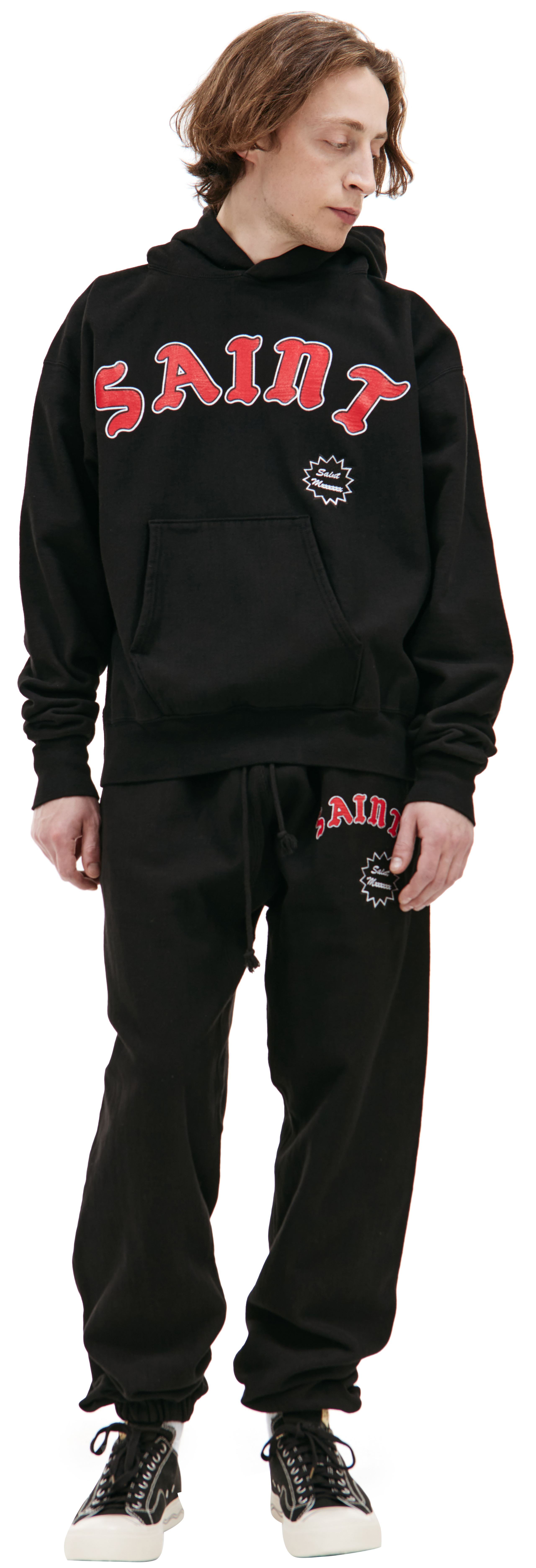 Buy Saint Michael men black logo printed hoodie for $500