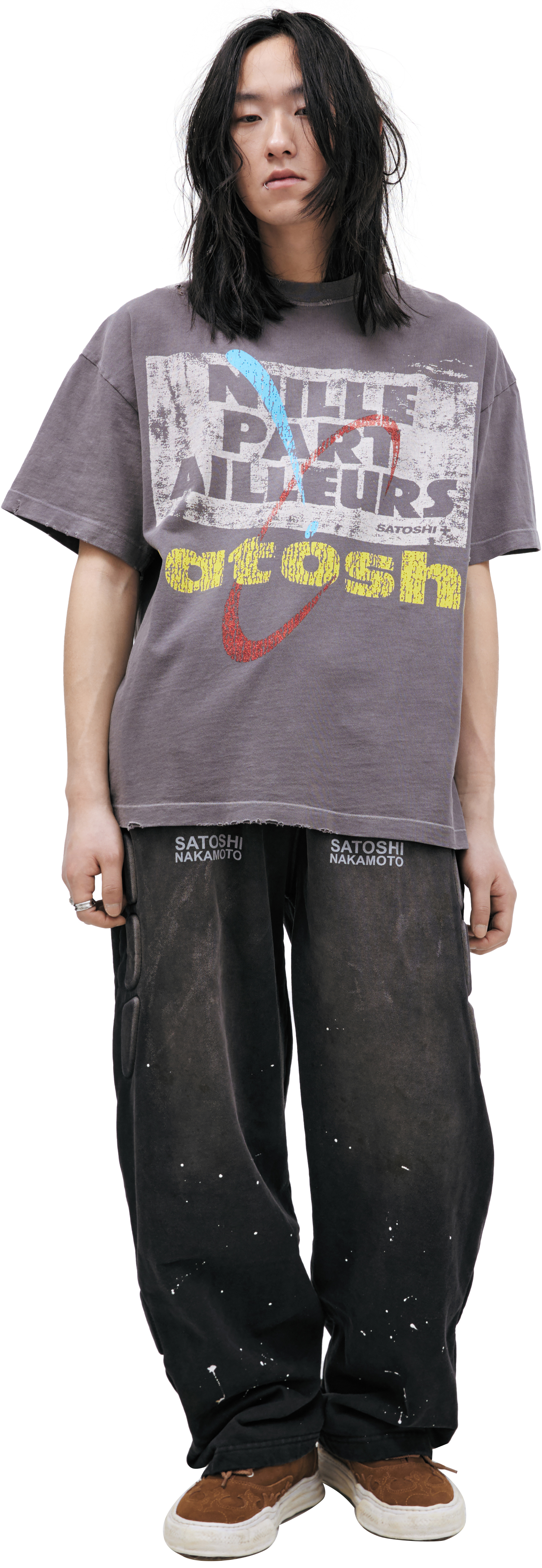 Buy Satoshi Nakamoto men grey grеy print t-shirt for $530 online