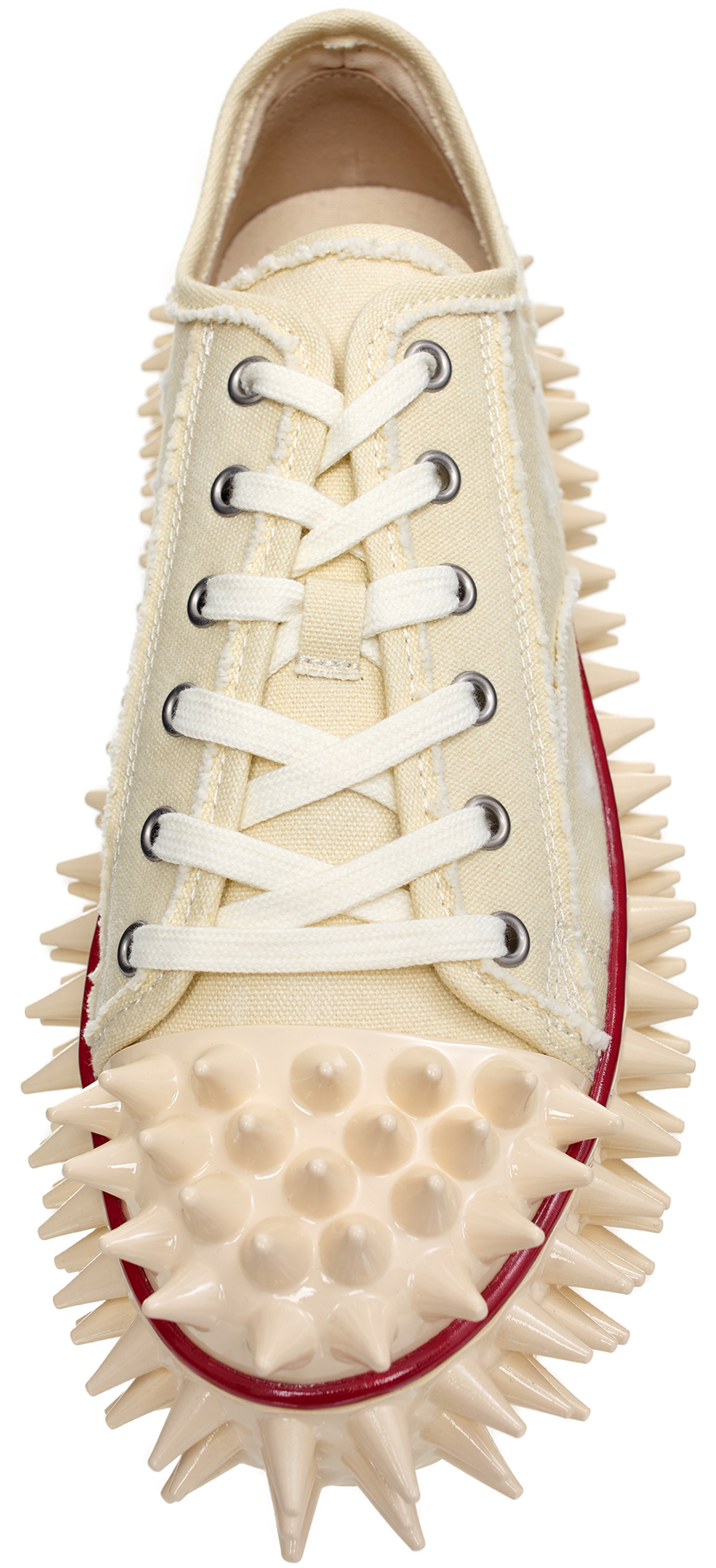 Buy Doublet men beige canvas spiky sneakers for $515 online on