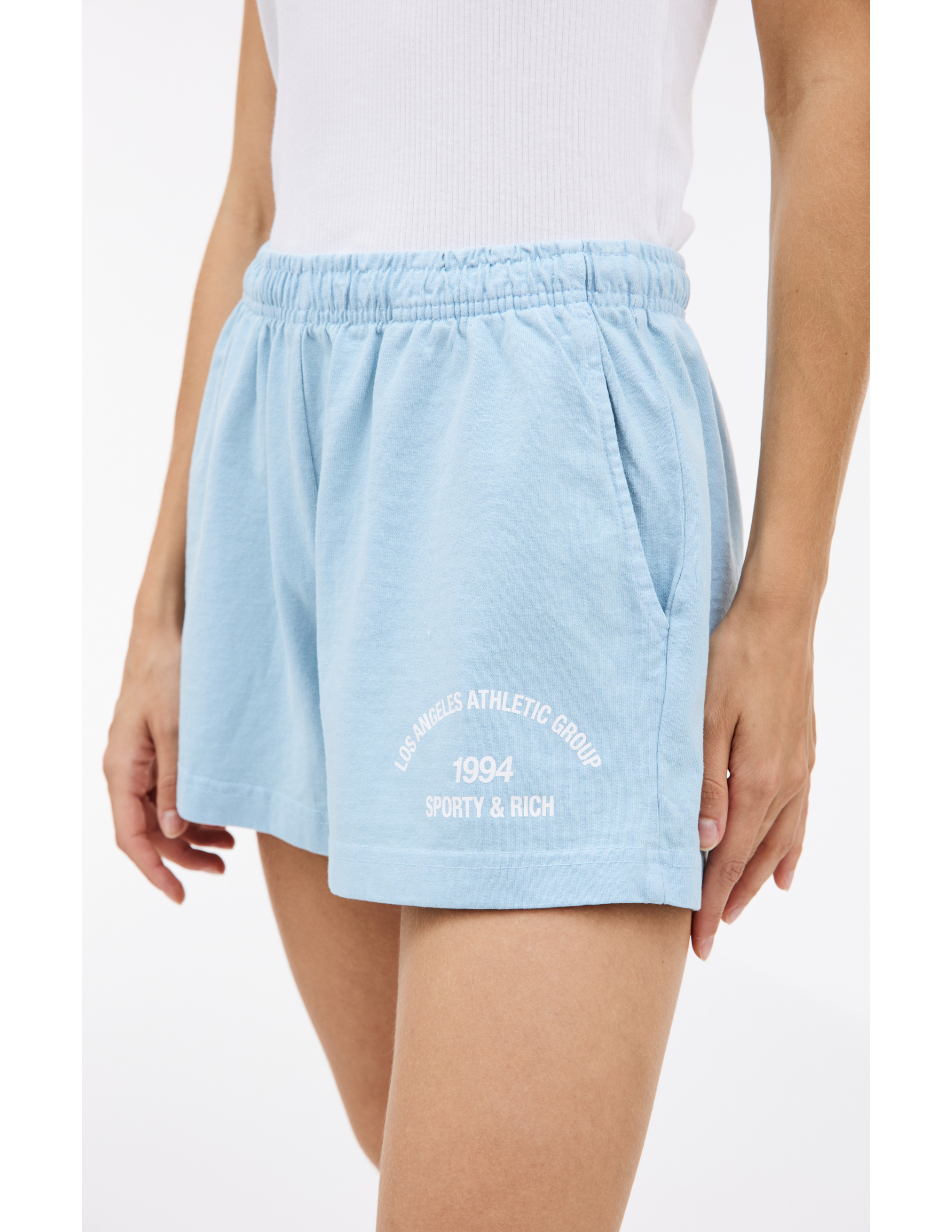 Shop Sporty And Rich '1994' Printed Cotton Shorts In Blue