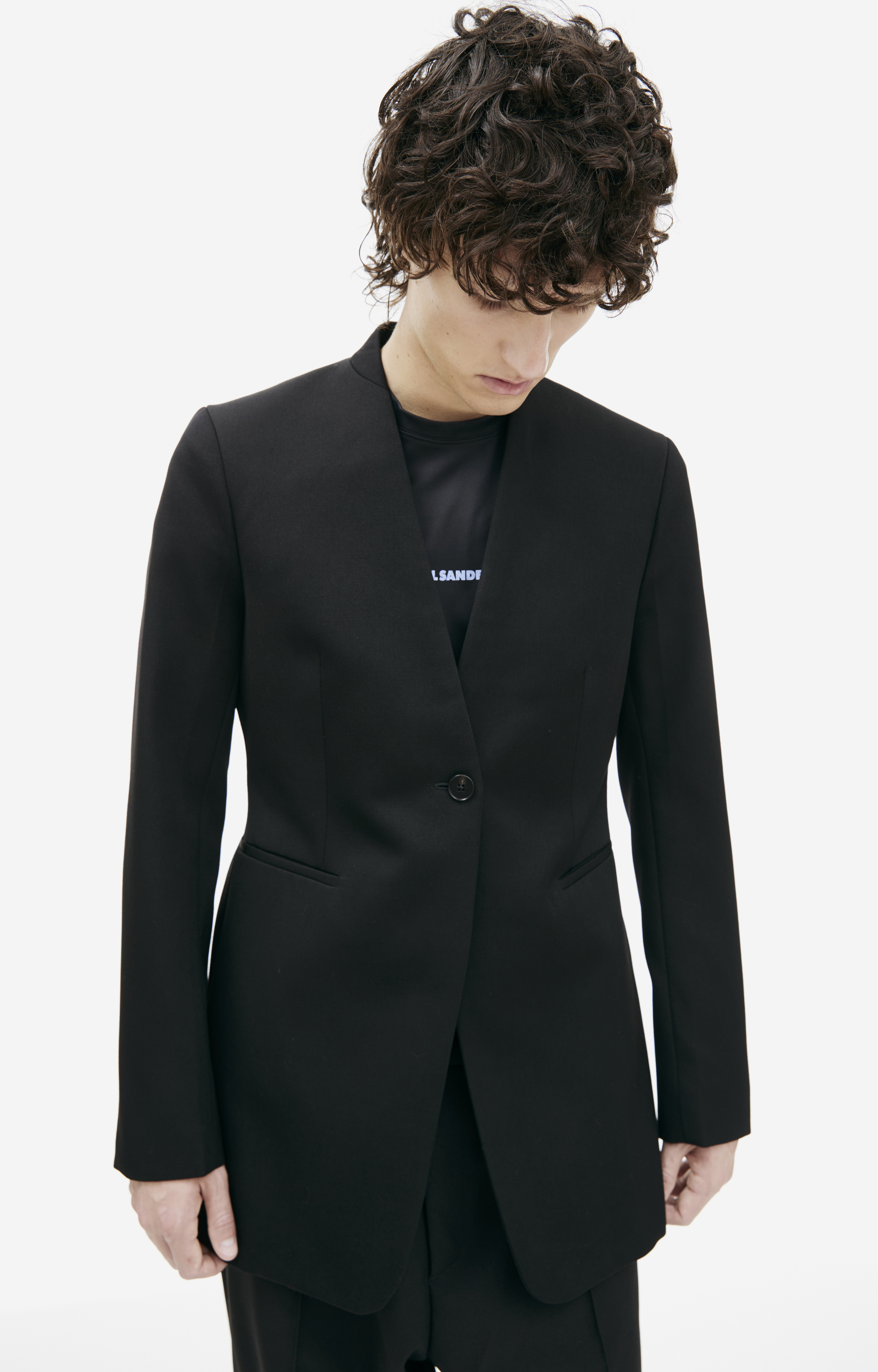 Buy Jil Sander men black wool blazer with one button for