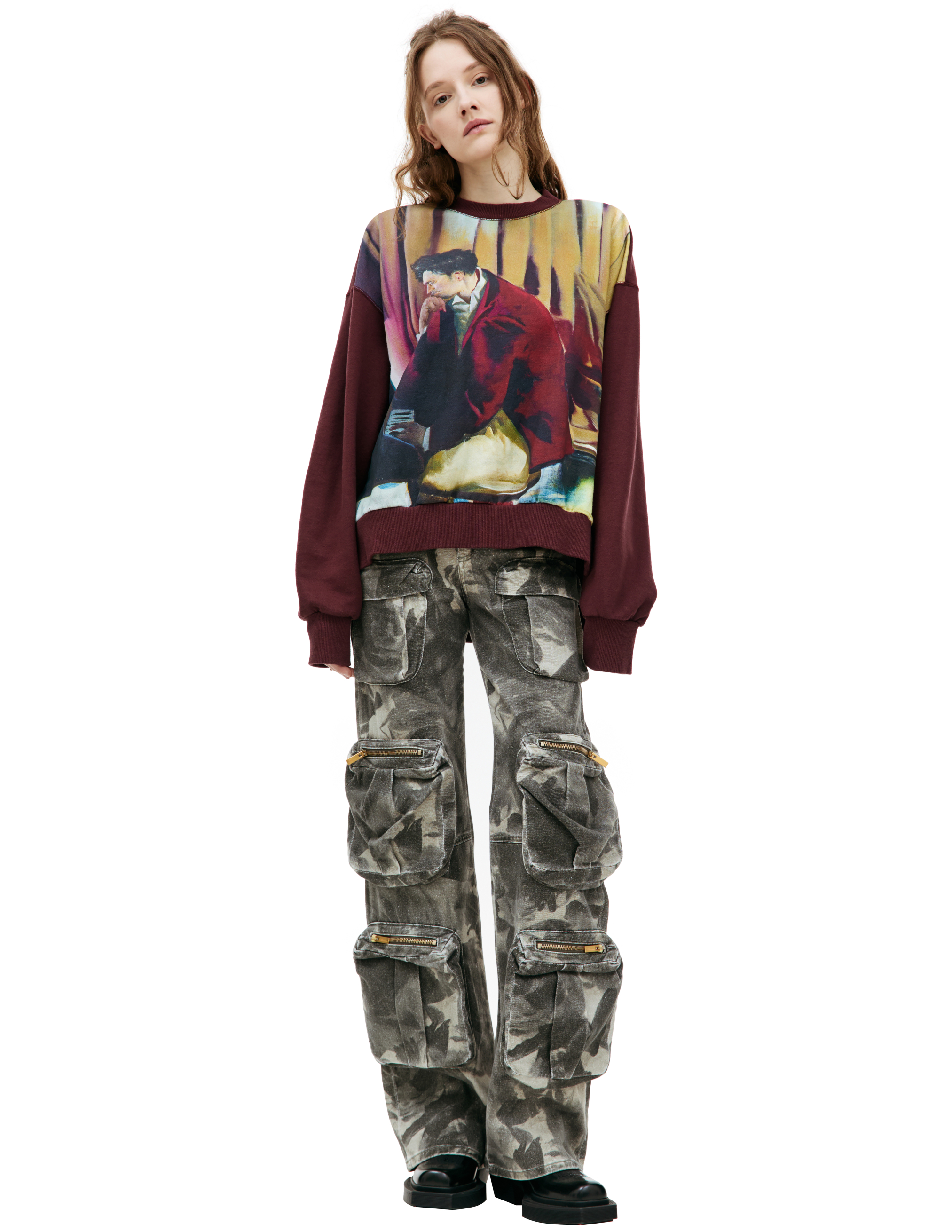 Shop Undercover Asymmetrical Printed Sweatshirt In Burgundy