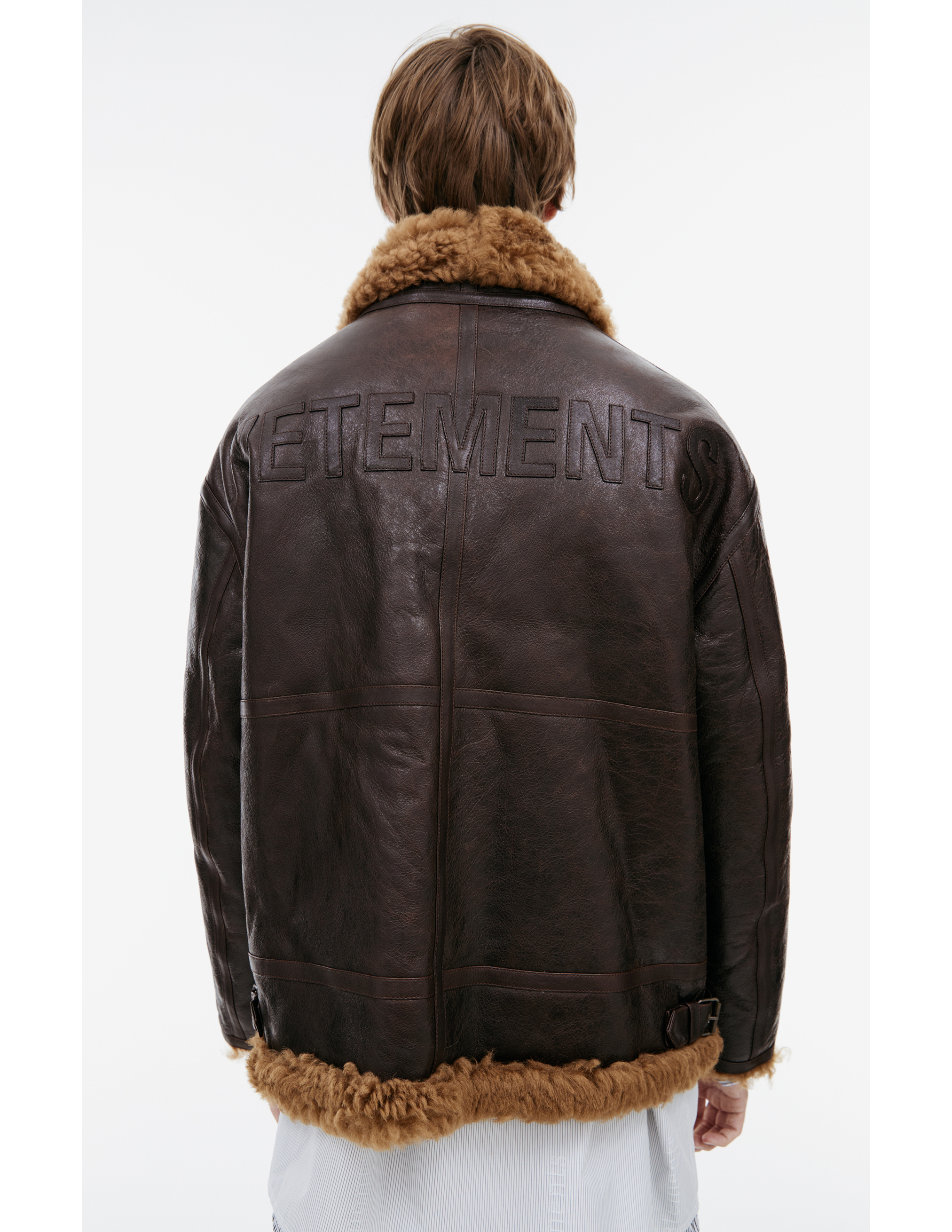 Vetements Oversized Shearling Jacket In Brown