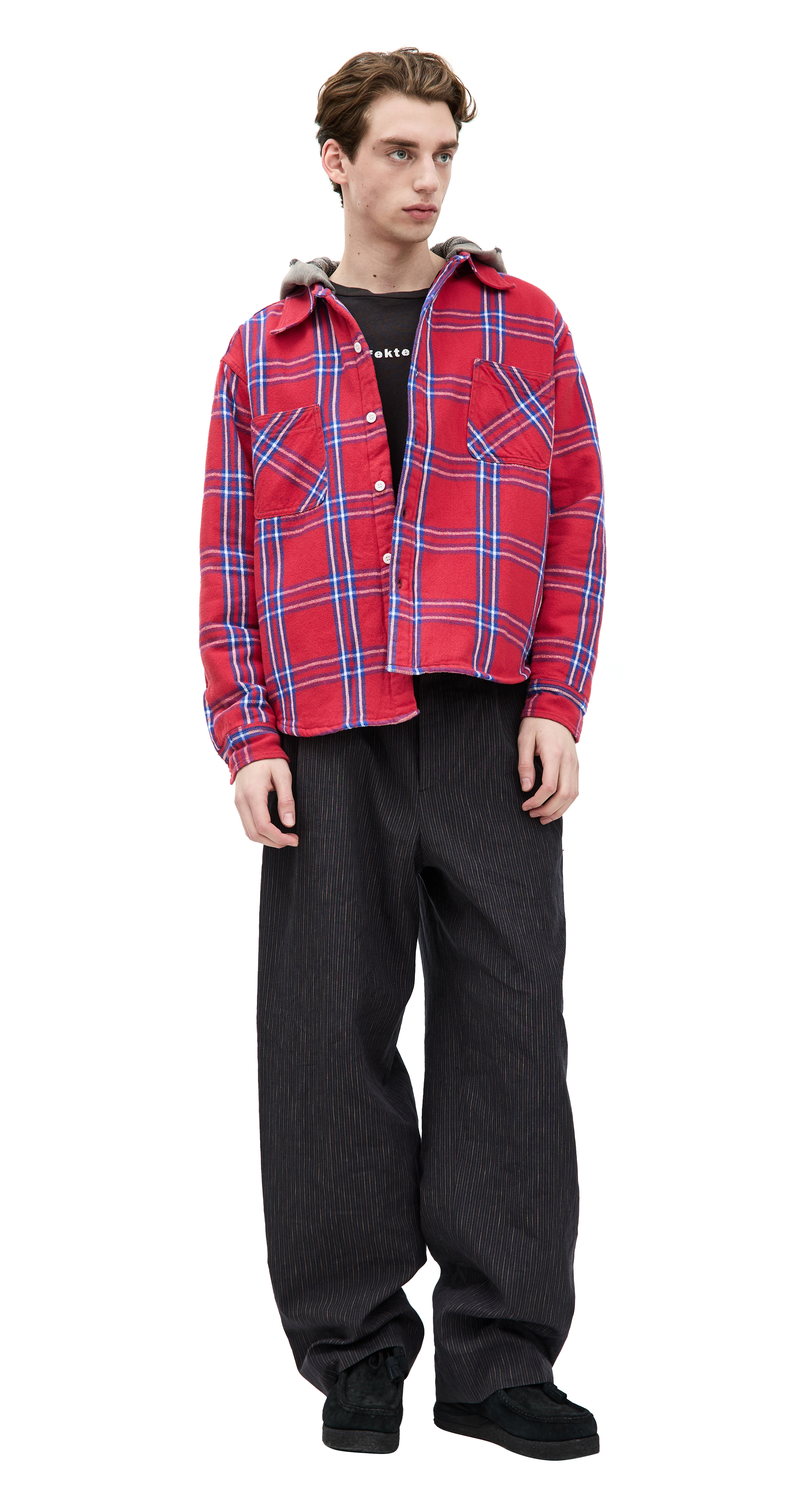 Buy Saint Mxxxxxx men red hooded plaid shirt for $1,023 online on
