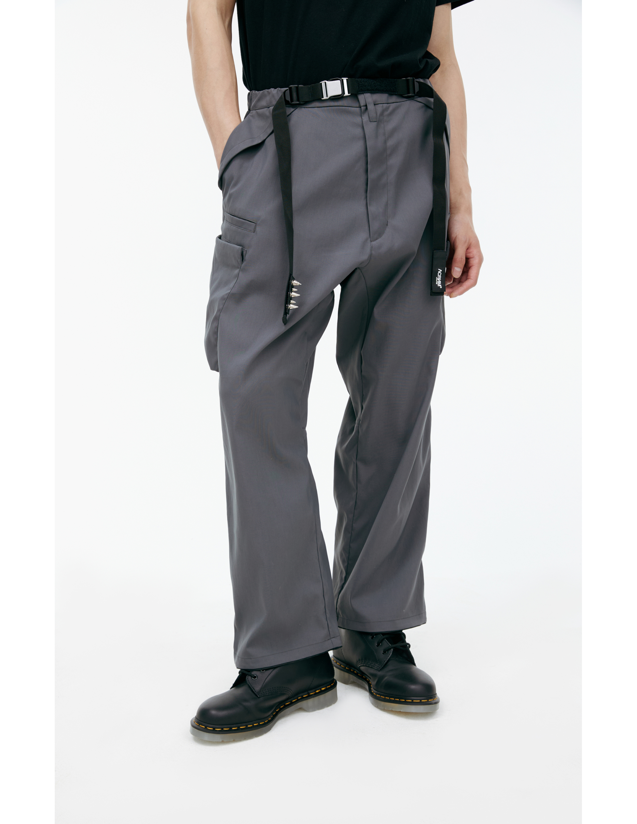 Acronym P30al-e Wide-leg Belted Layered Encapsulated Nylon Cargo Trousers In Grey