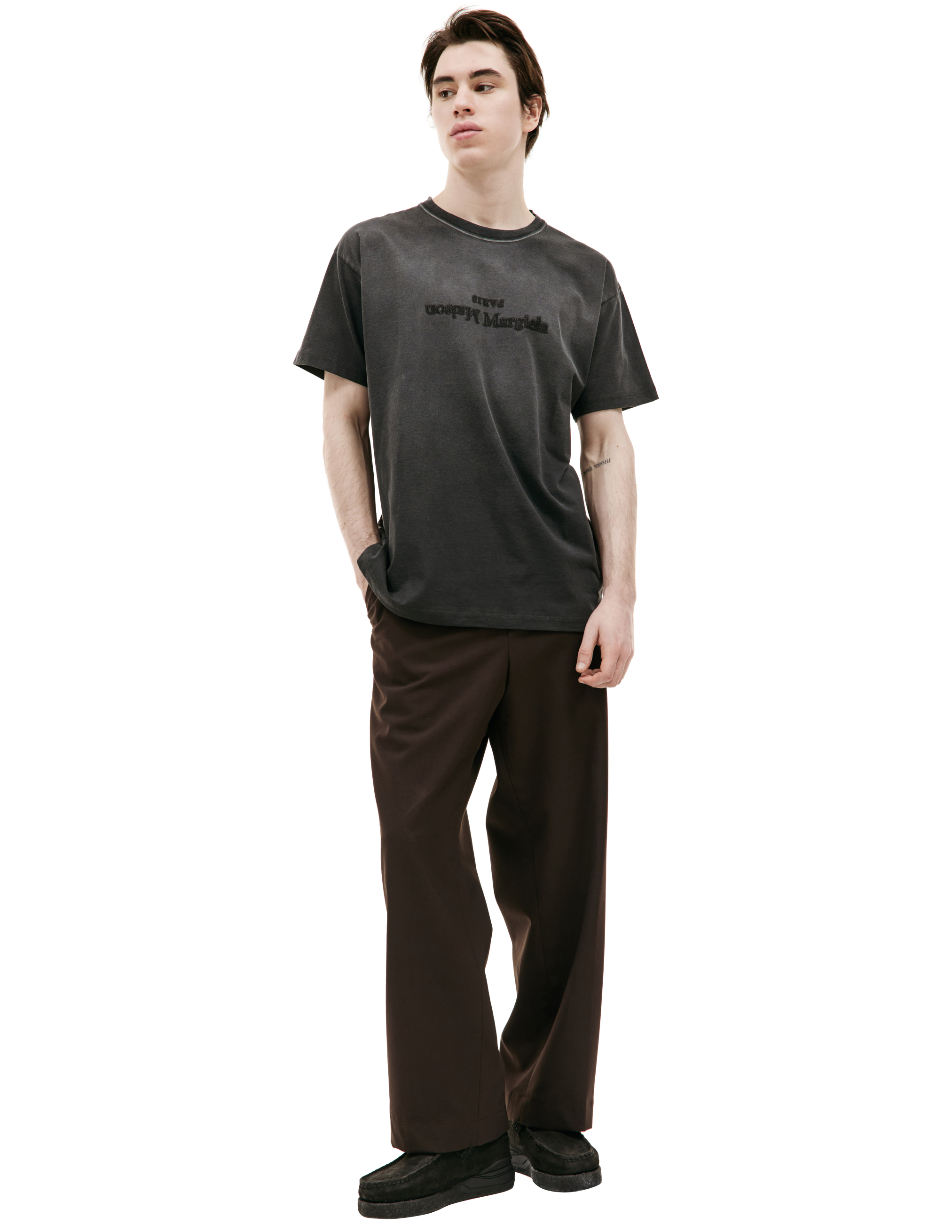 Shop Maison Margiela Reverse Logo T-shirt In Grey