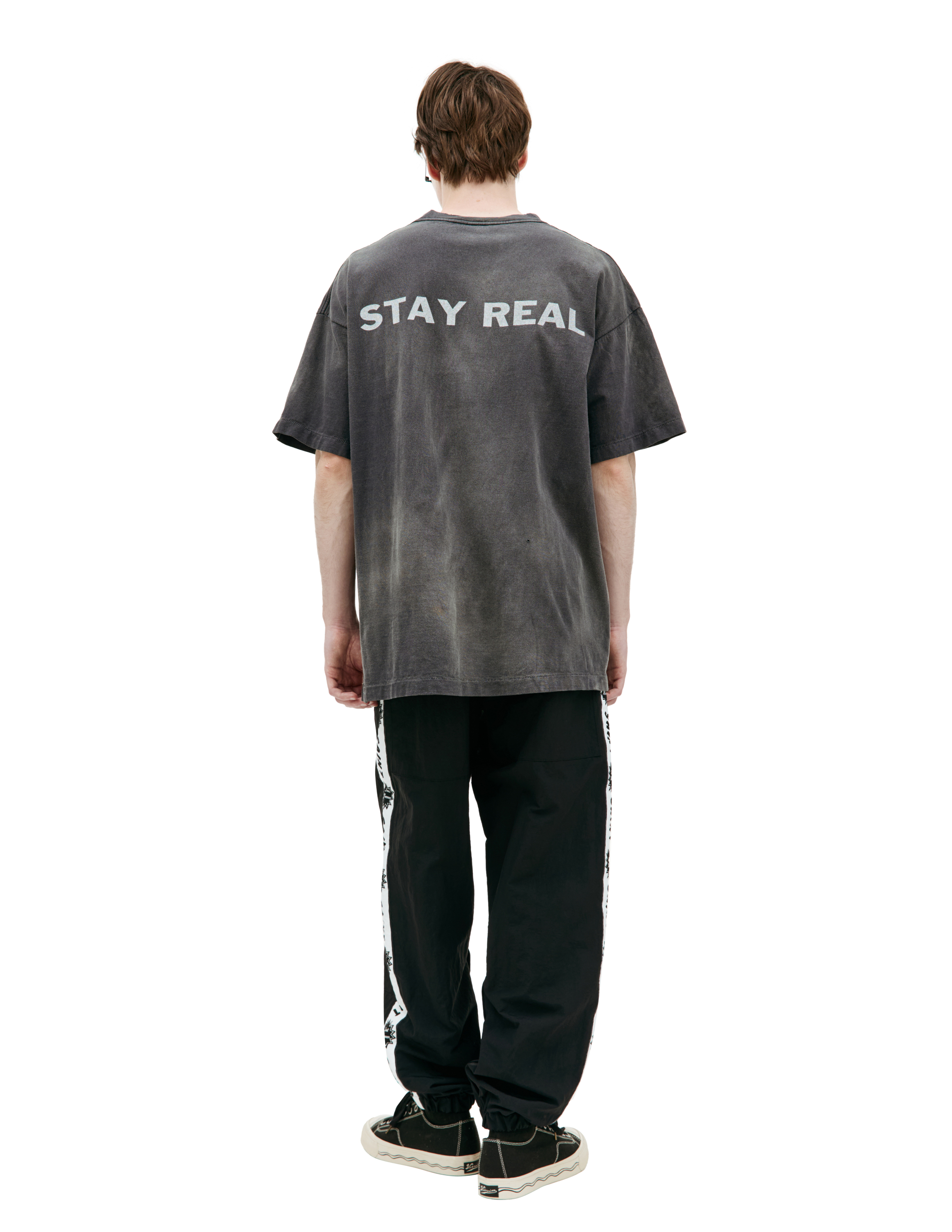 Shop Saint Mxxxxxx Stay Real Printed T-shirt In Grey