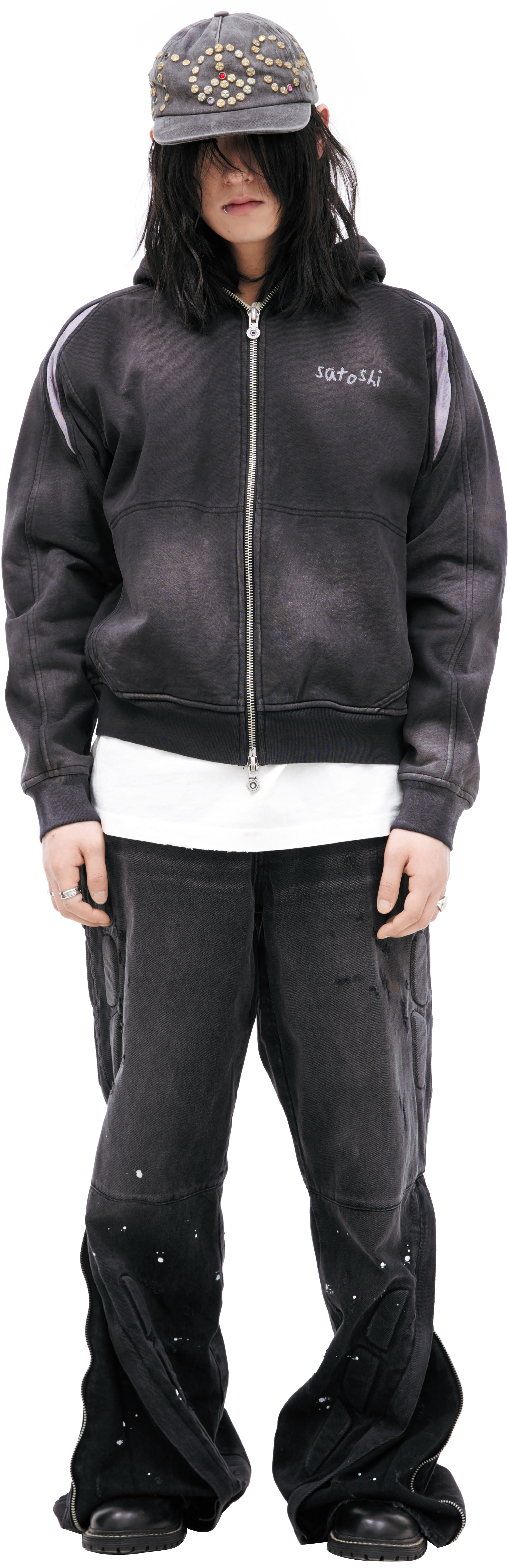 Buy Satoshi Nakamoto men black zippered cotton hoodie for $760