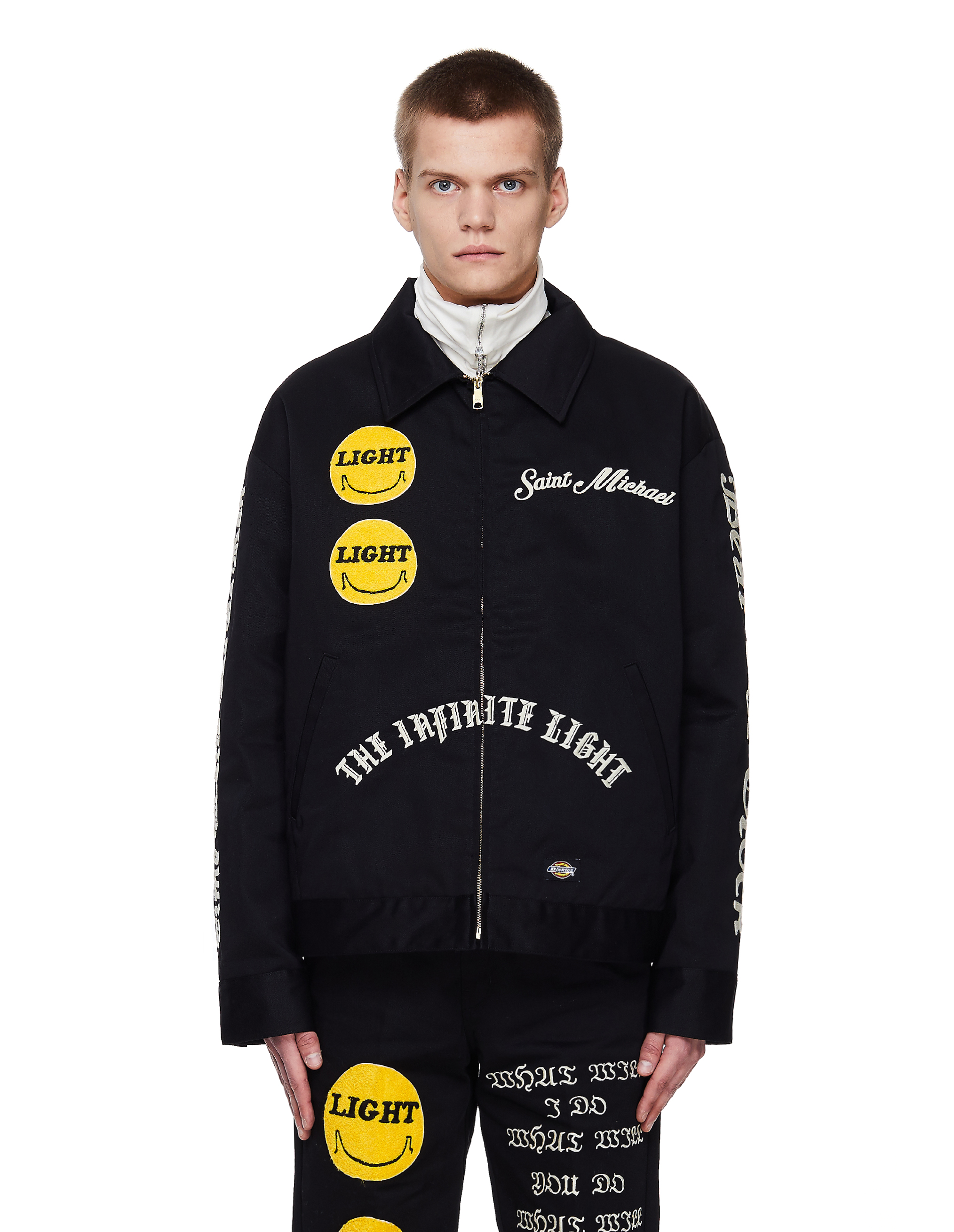 Buy Saint Michael men black patched dickies jacket for $935