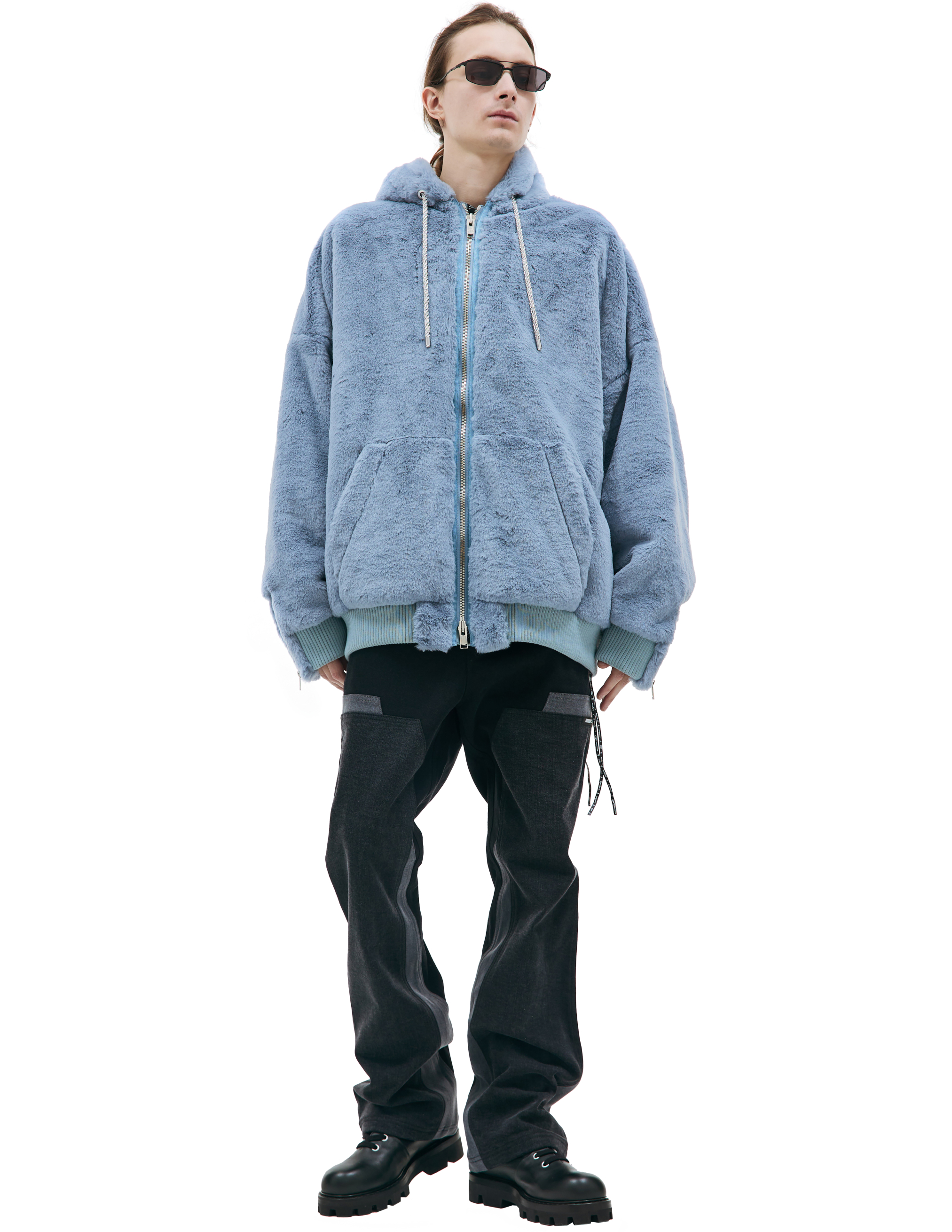 Mastermind Japan Hooded Faux Fur Jacket In Blue