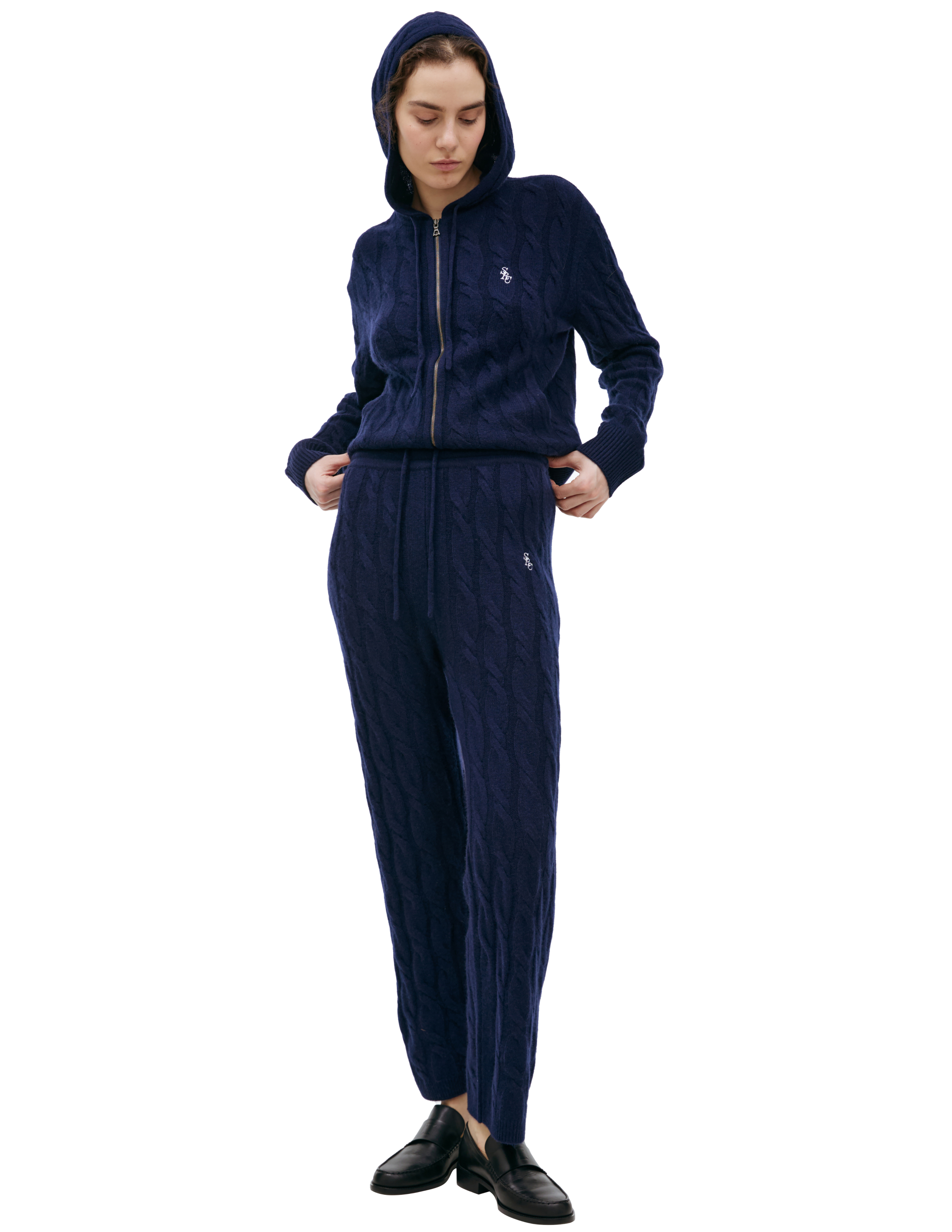 Sporty And Rich Coarse-knit Cashmere Trousers In Navy Blue