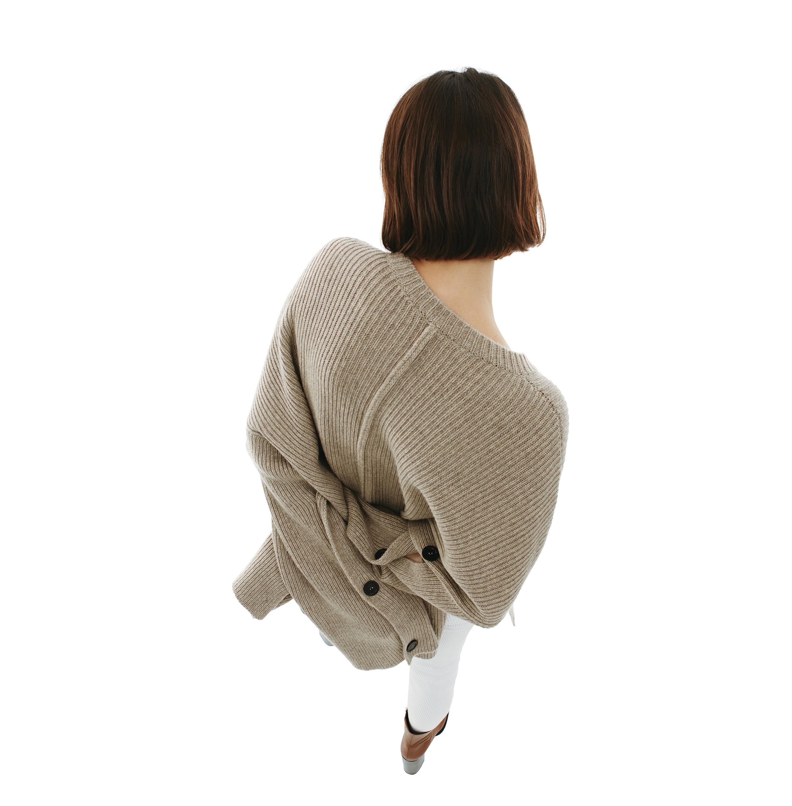 Buy PETER DO women beige ribbed knit cape sweater for $1,267