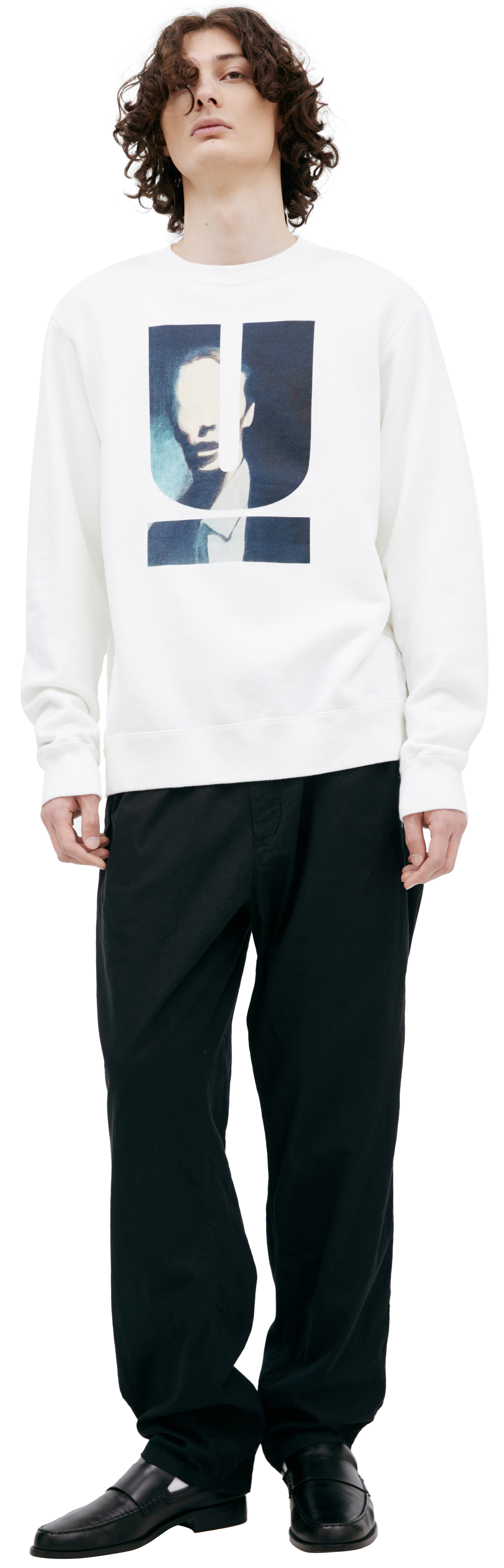トップス 5 UC1E9803-1 WHITE Buy Undercover men white sweatshirt with print for $180