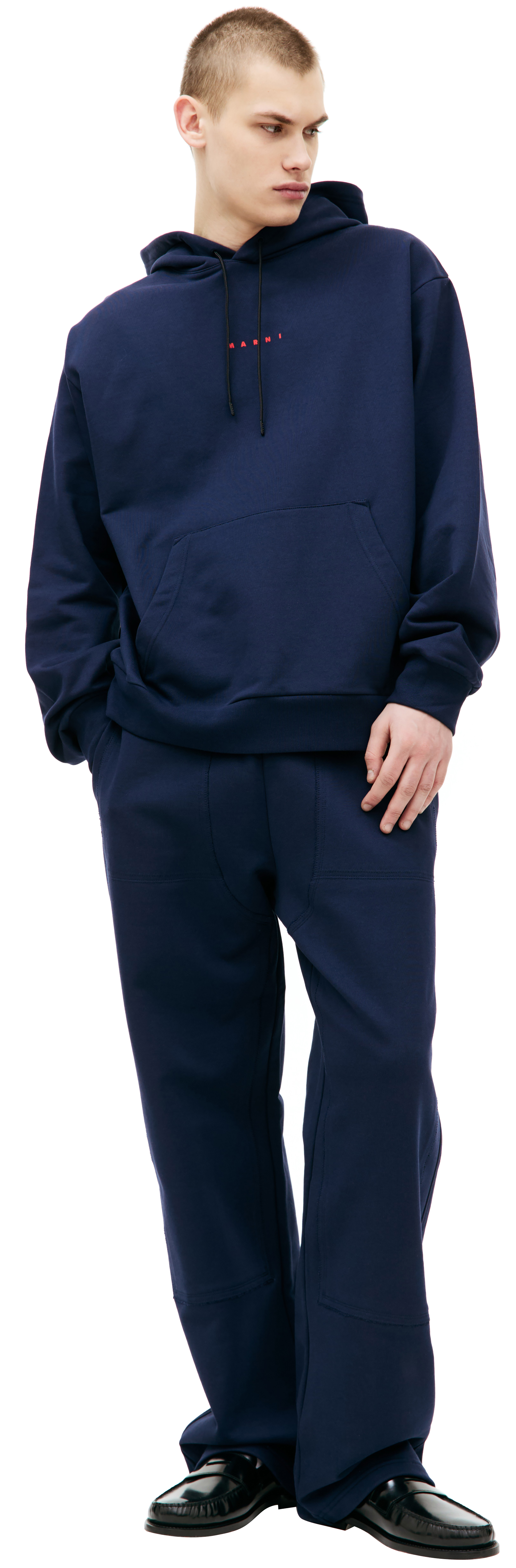 Buy Marni men navy blue logo printed hoodie for $380 online