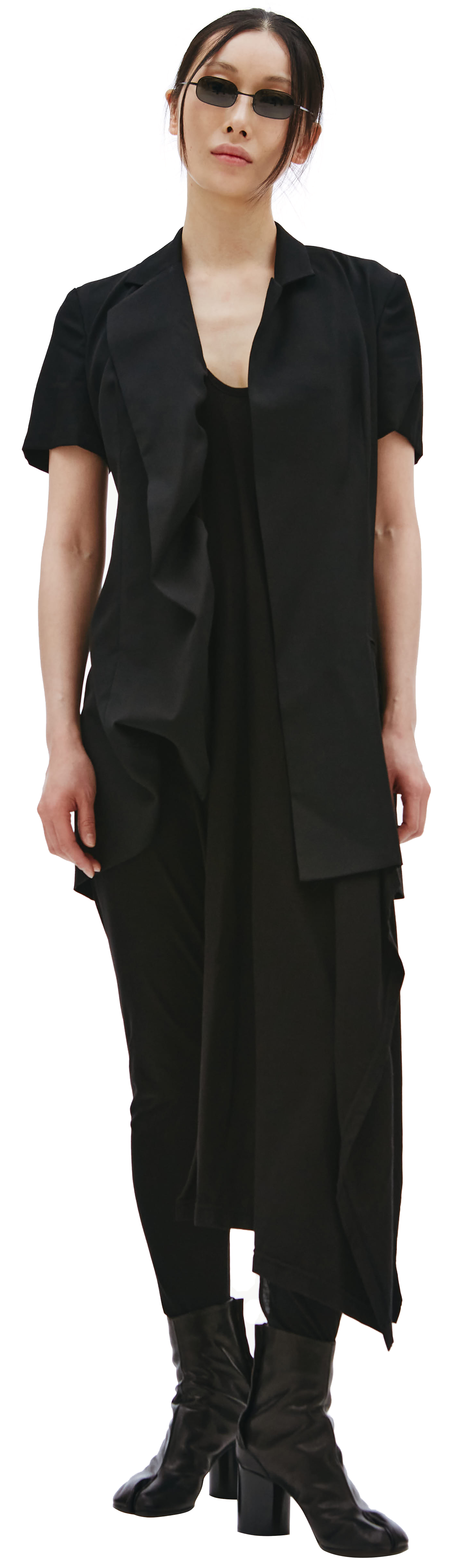 Buy Yohji Yamamoto women black asymmetric short-sleeved jacket