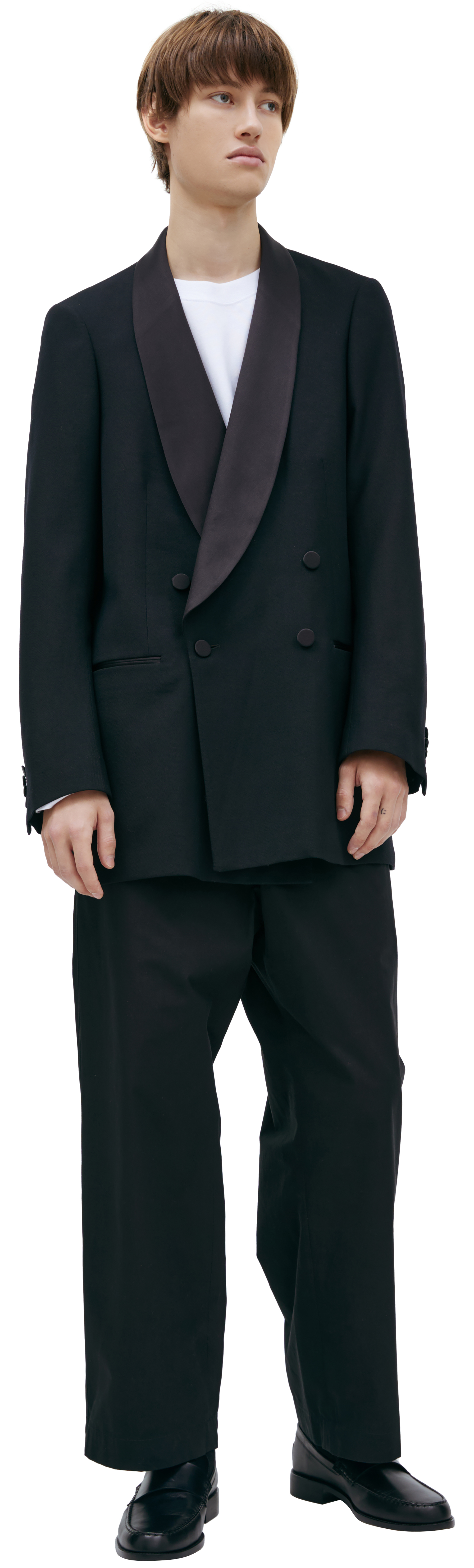 Buy Dries Van Noten men black blazer with silk collar for $614