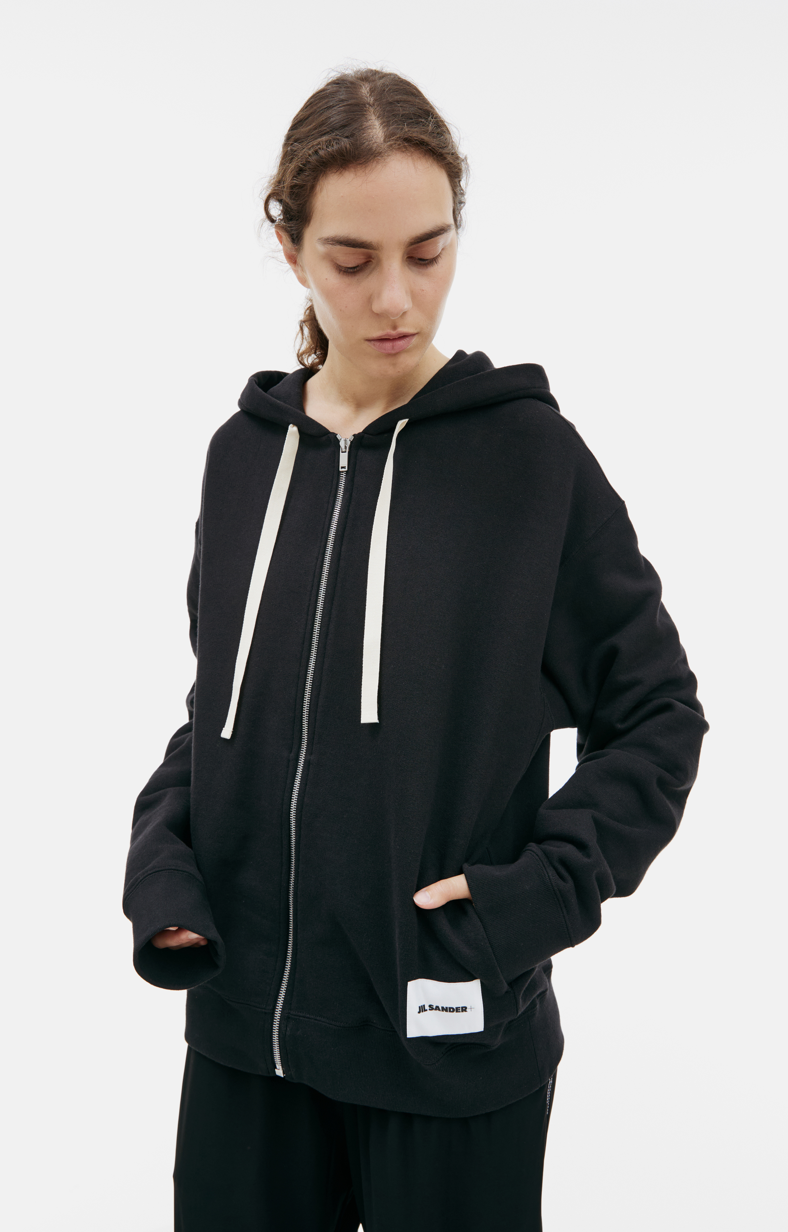 JIL SANDER｜HOOD/ZIP-UP (hooded sweatshirt (J47GU0105 J2 Buy Jil Sander women black zippered hoodie with patch for