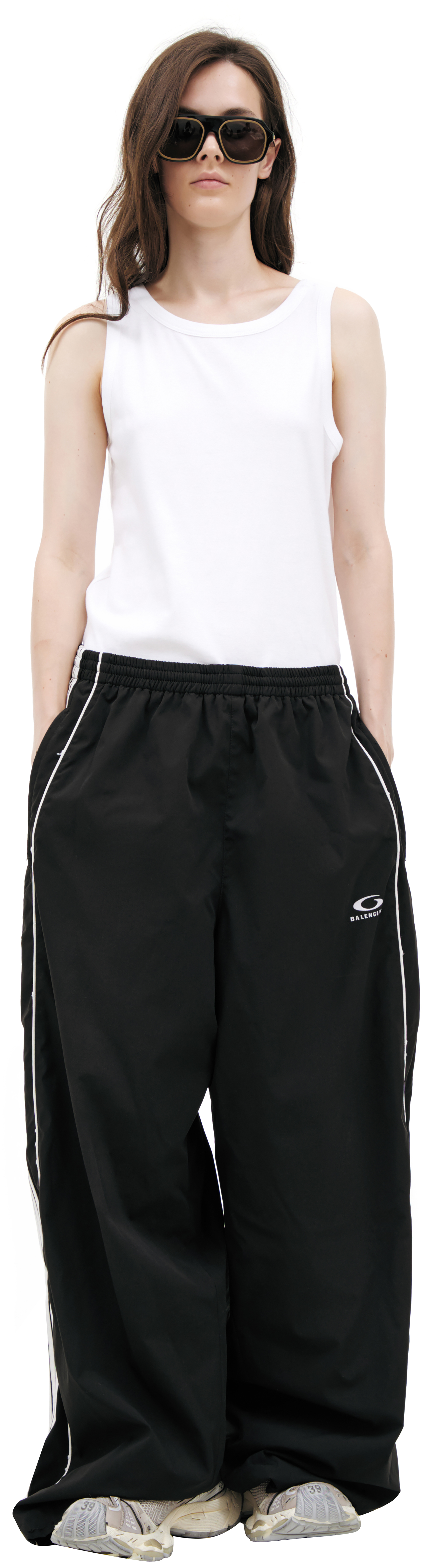 Buy Balenciaga women black trousers with stripes for $2,130 online