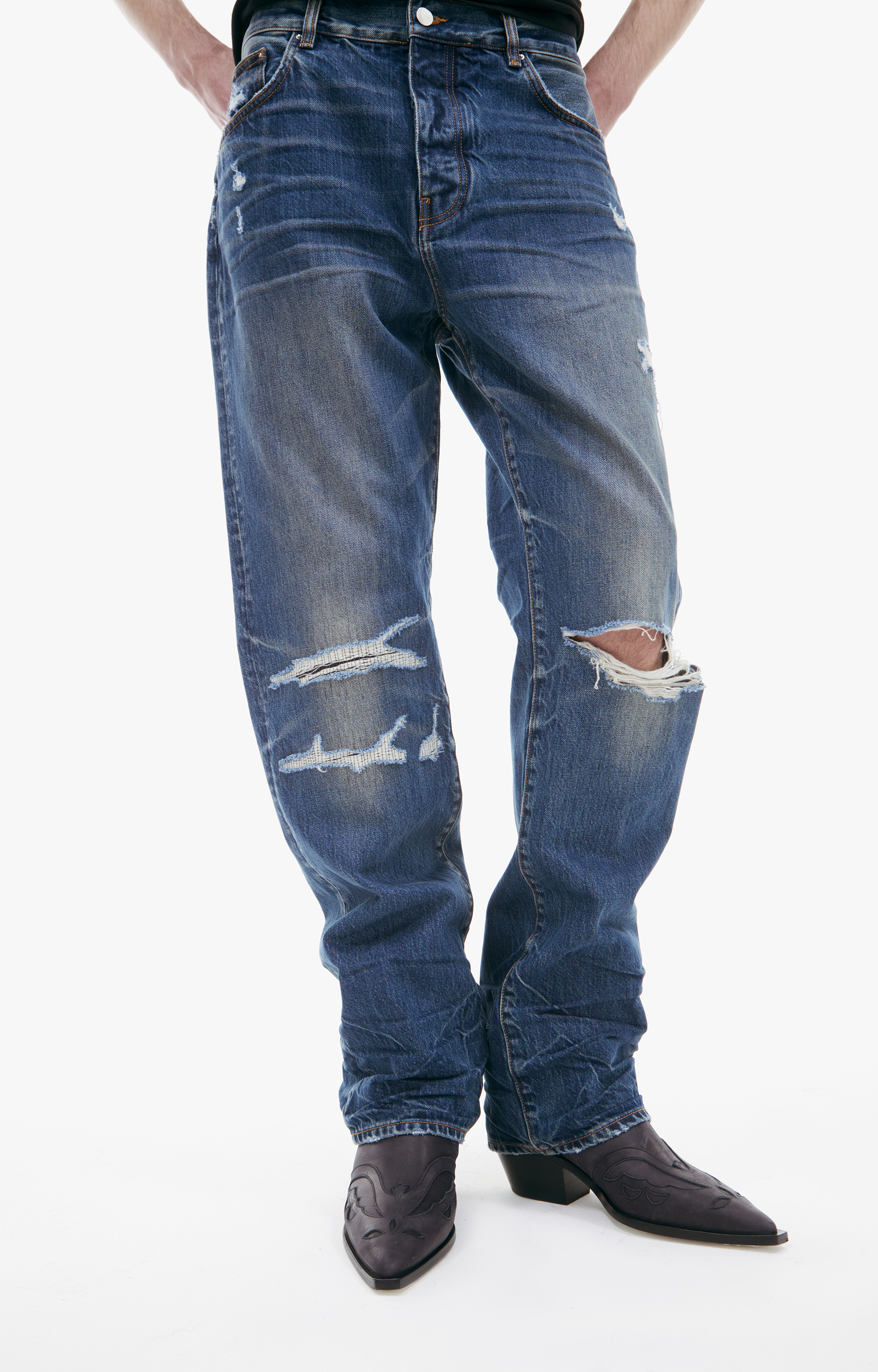 Buy AMIRI men blue jeans with scuffs for $708 online on SV77
