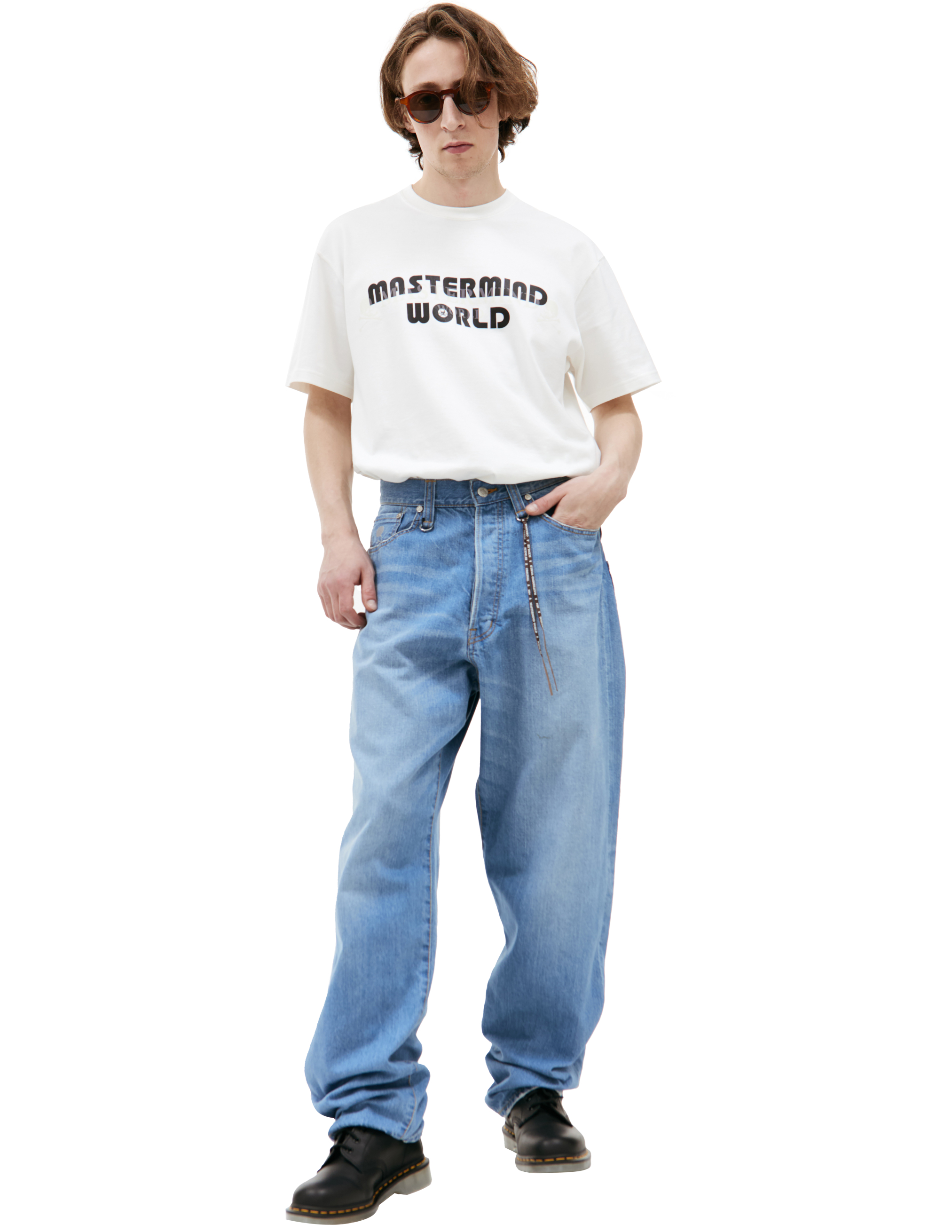 Mastermind Japan Patched Wide Leg Jeans In Blue