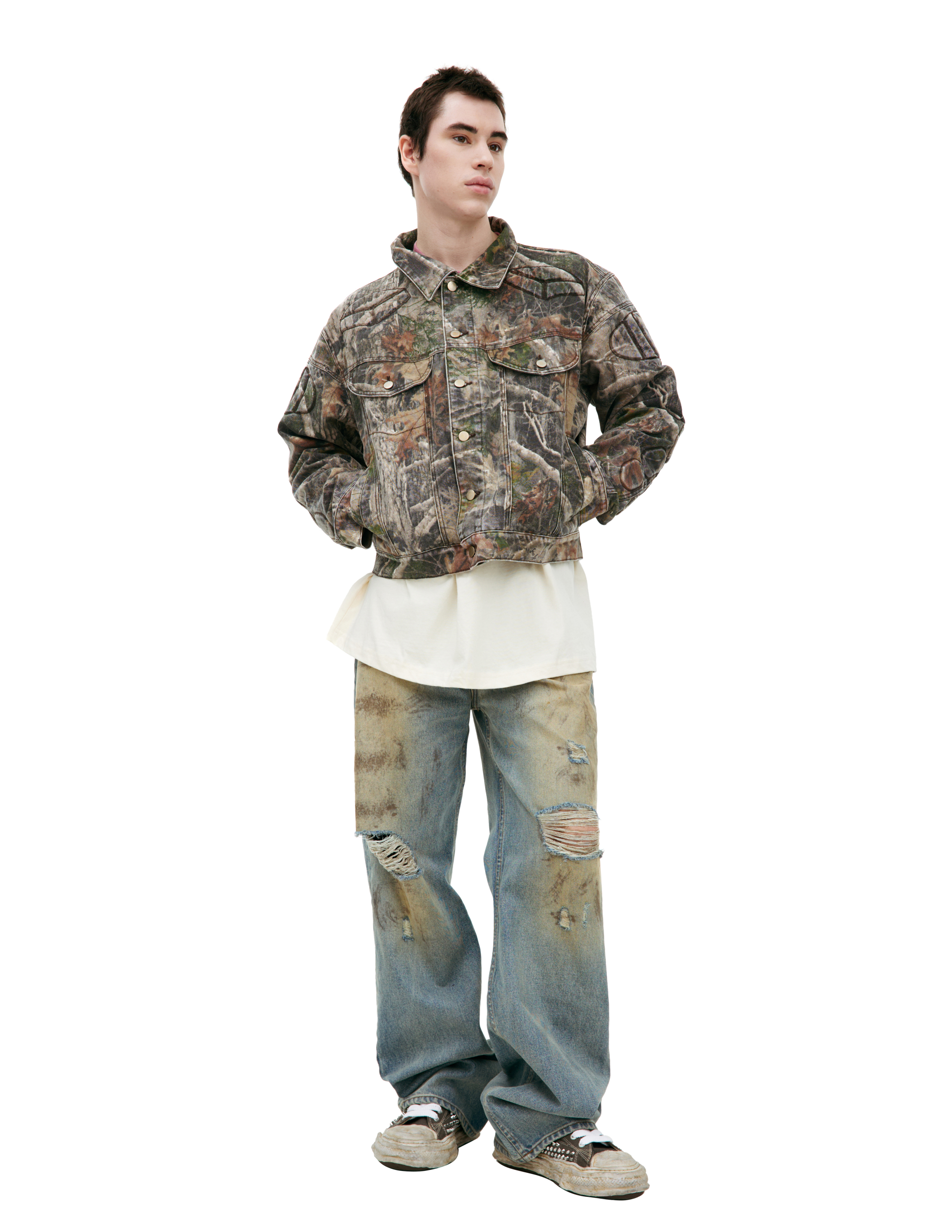 Satoshi Nakamoto Monoprint Denim Jacket In Green