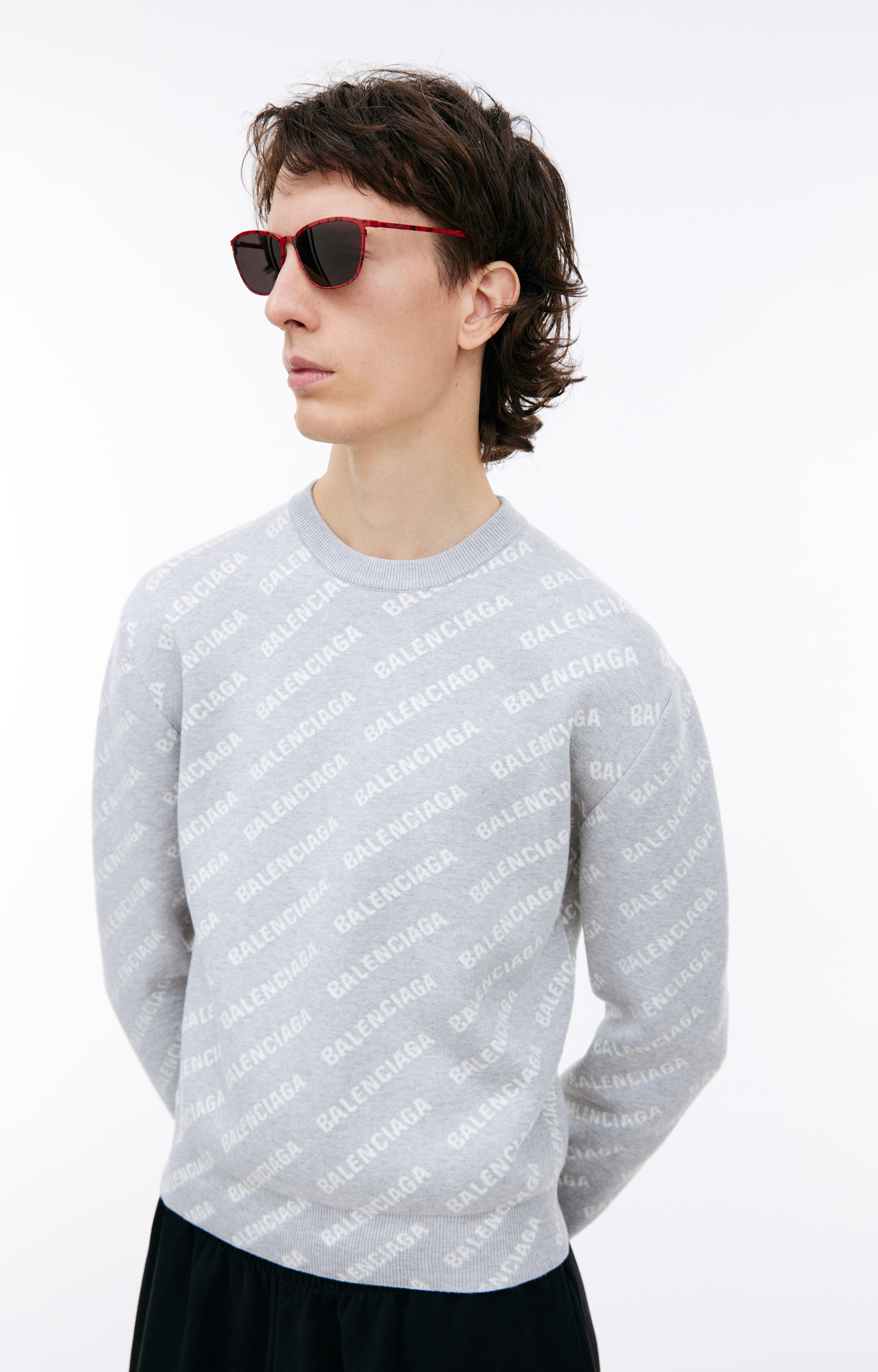 Buy Balenciaga men grey logo sweater for $1,840 online on