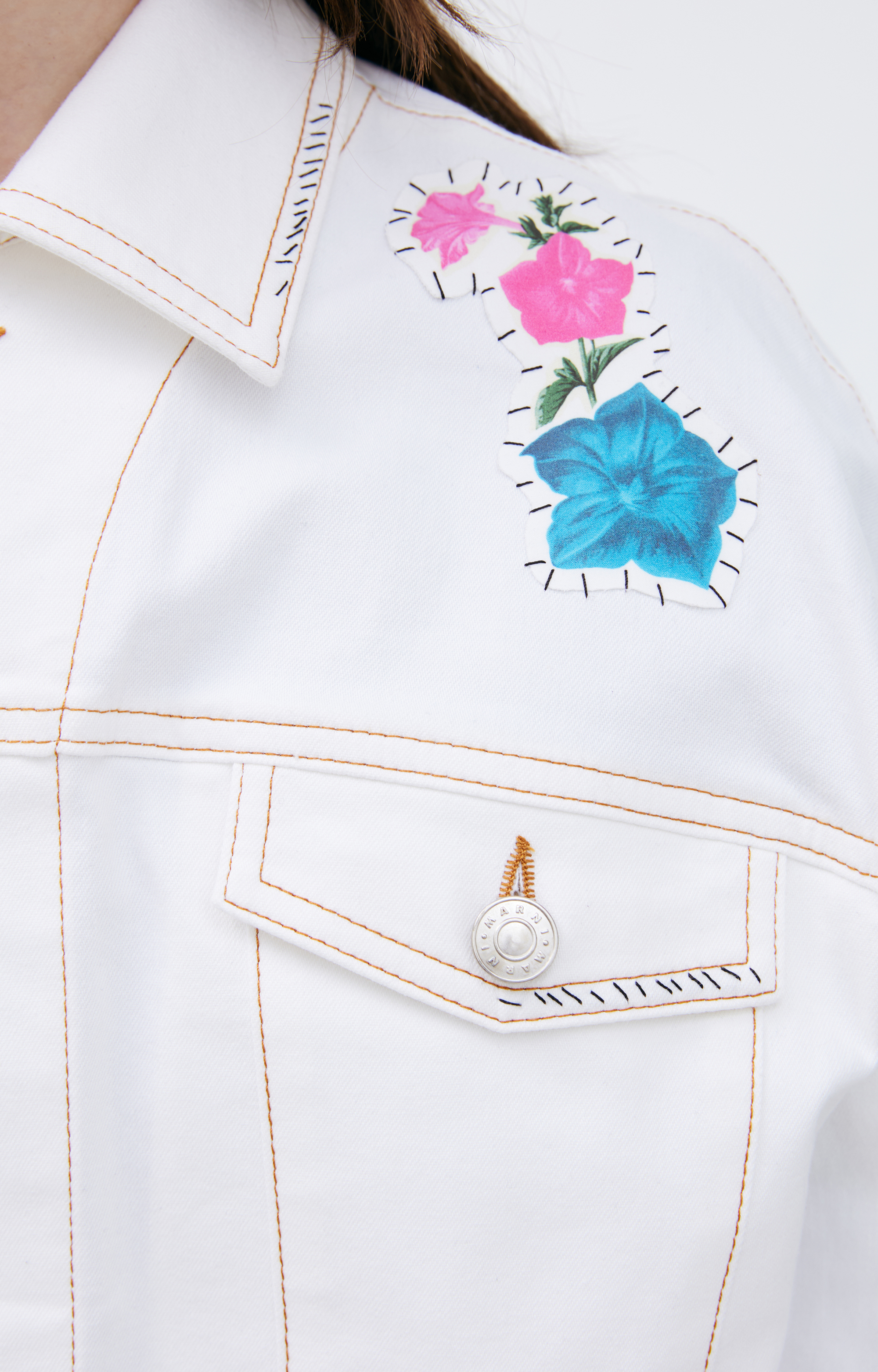 Buy Marni women white denim jacket with patches for $548 online on
