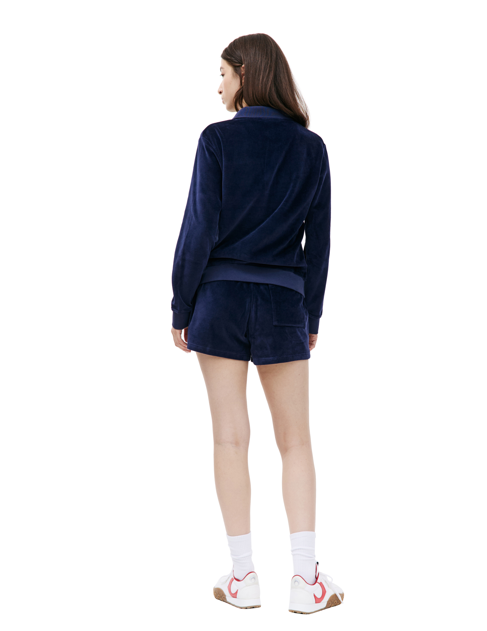 Shop Sporty And Rich Src Velour Longsleeve Polo In Navy Blue