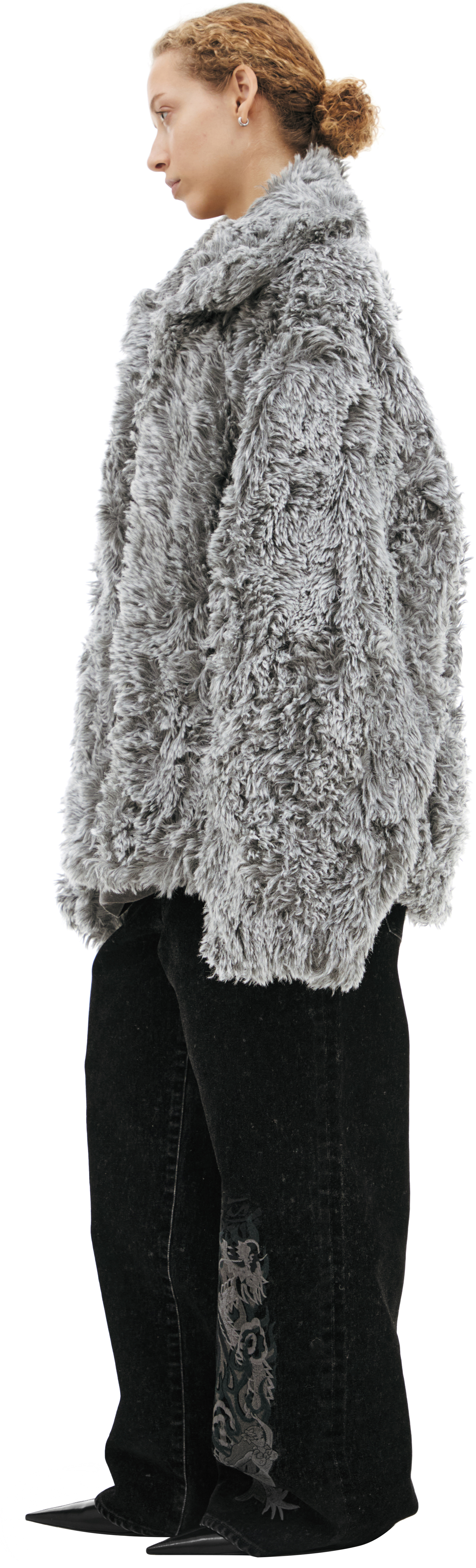 Buy Doublet women grey plush jacket with teeth for $723 online on