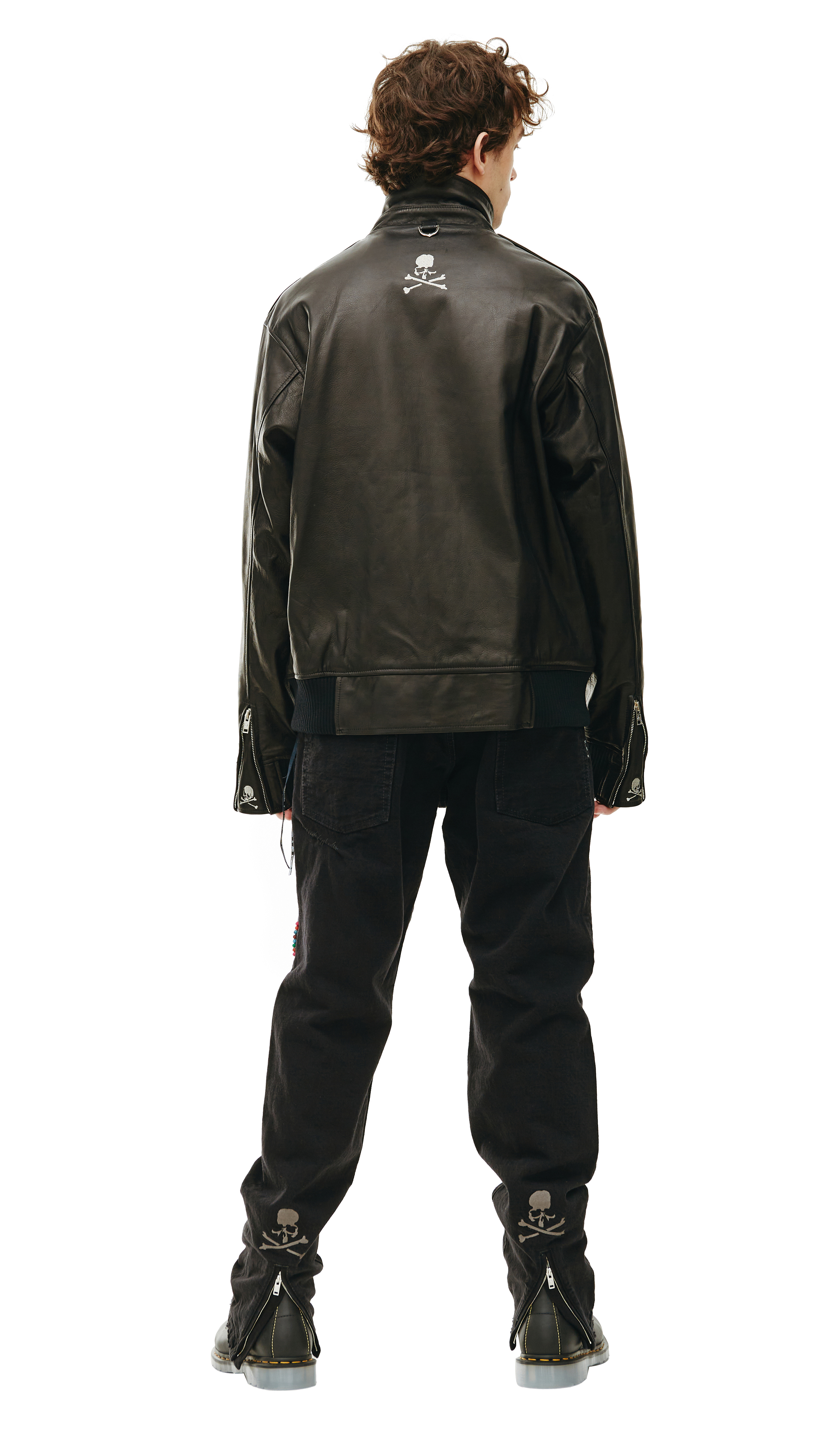men black logo leather jacket 