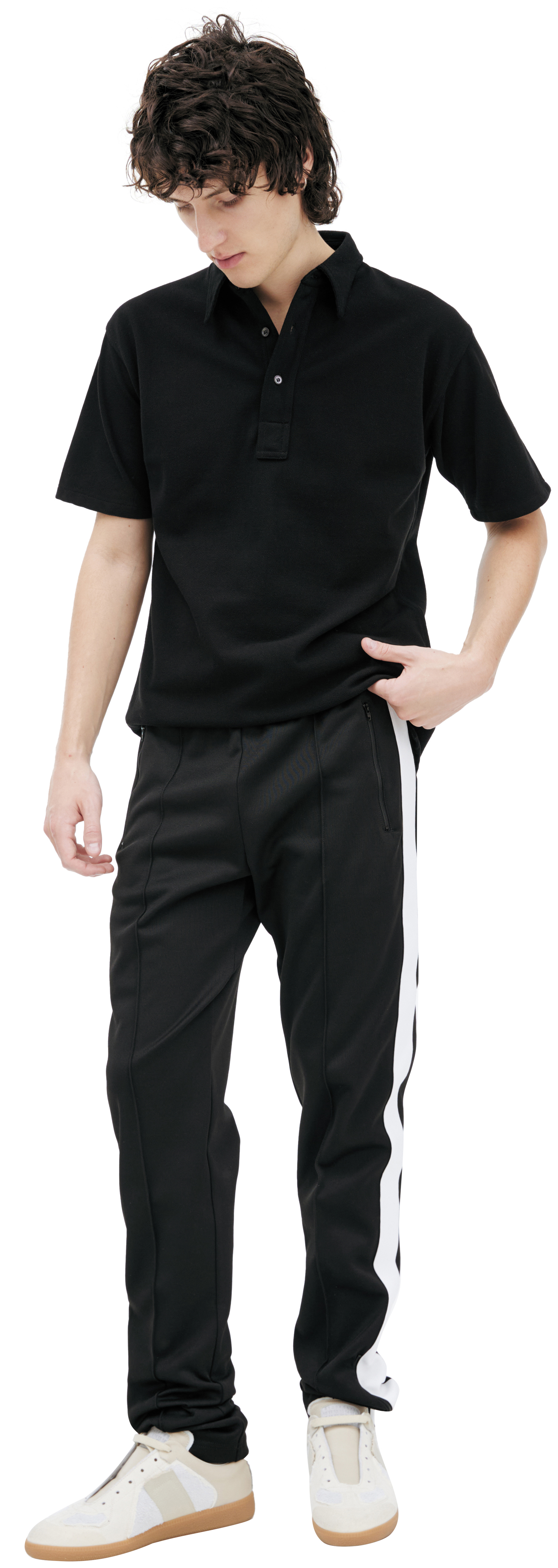 Buy Maison Margiela men black trousers with stripes for €385