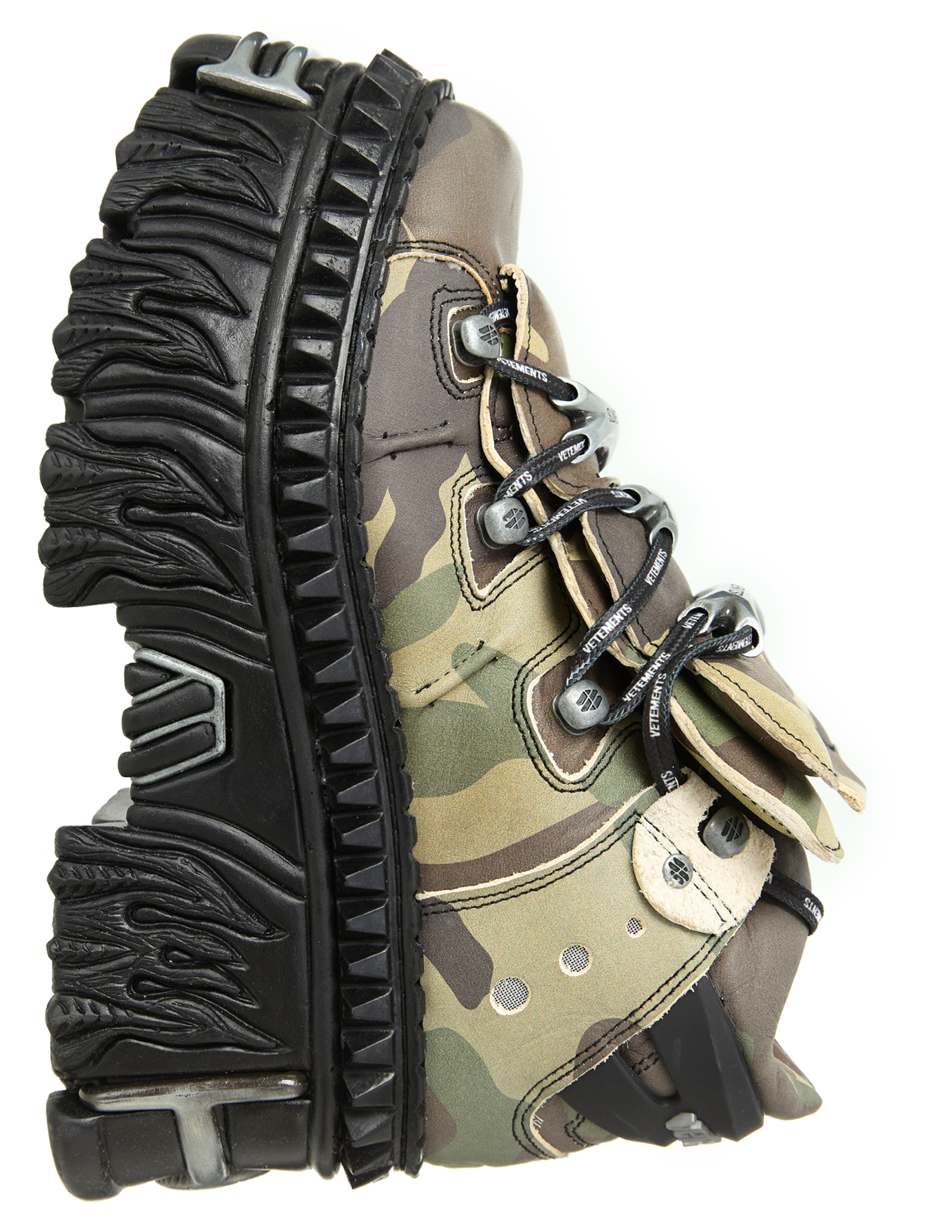 Vetements New Rock Embellished Camouflage-print Leather Platform Sneakers In Khaki