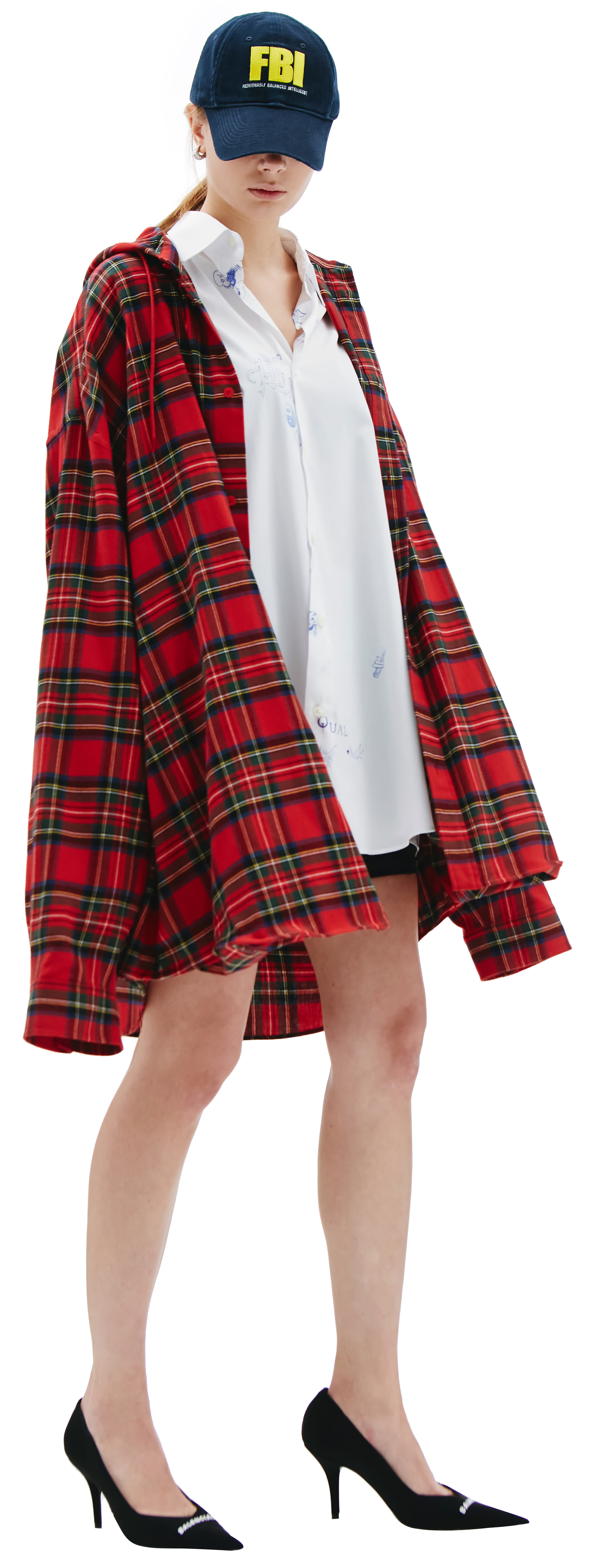 Buy Balenciaga women red hooded flannel check shirt for $975