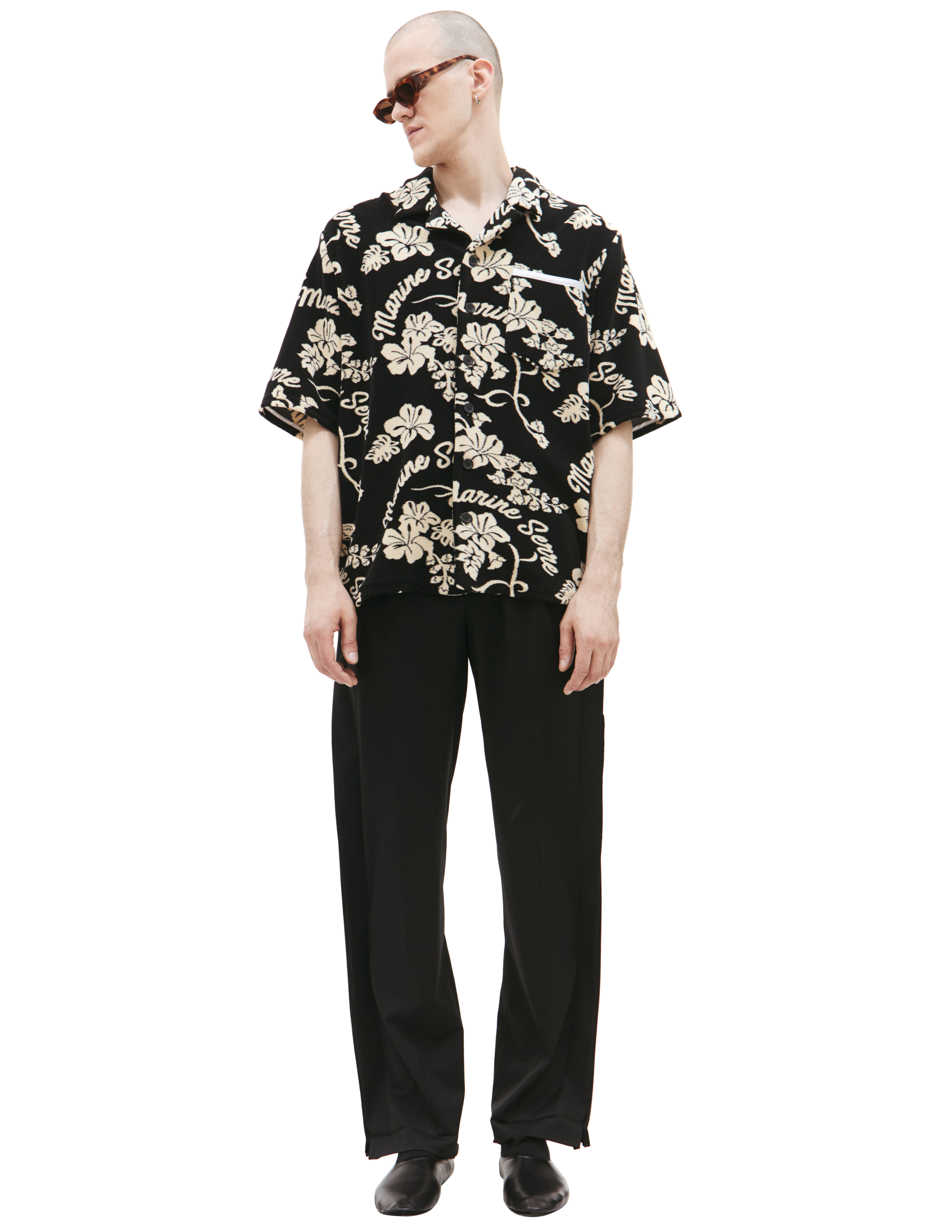 Shop Marine Serre Printed Towel Shirt In Black