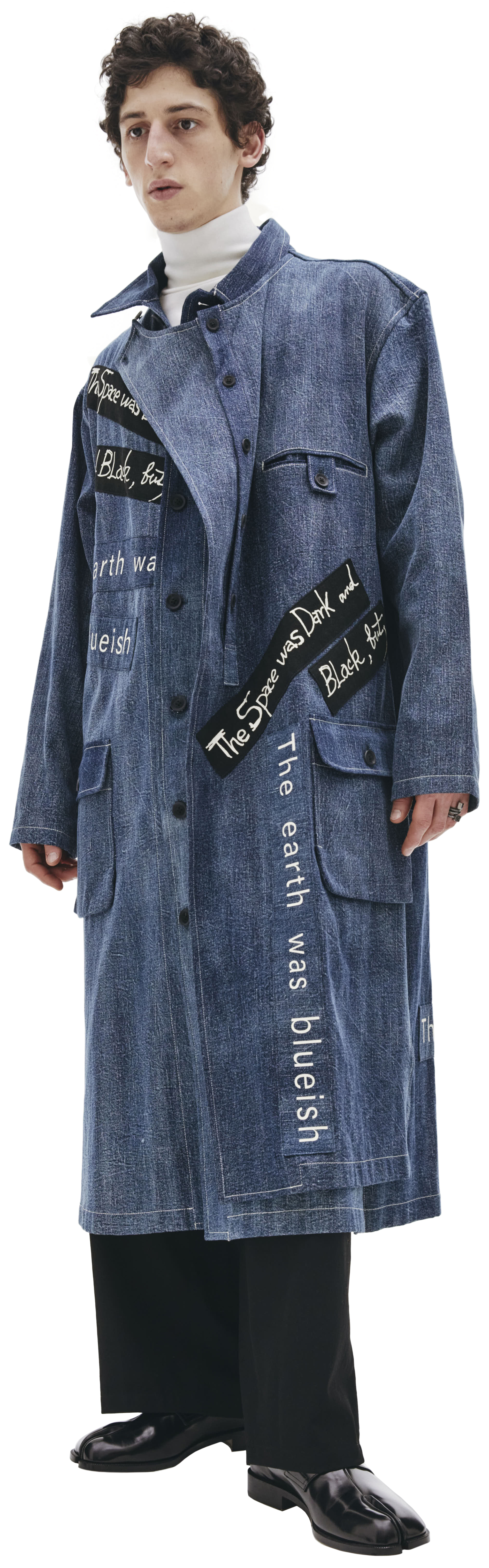 Buy Yohji Yamamoto men blue denim coat for $5,142 online on SV77,  HD-B47-005-1