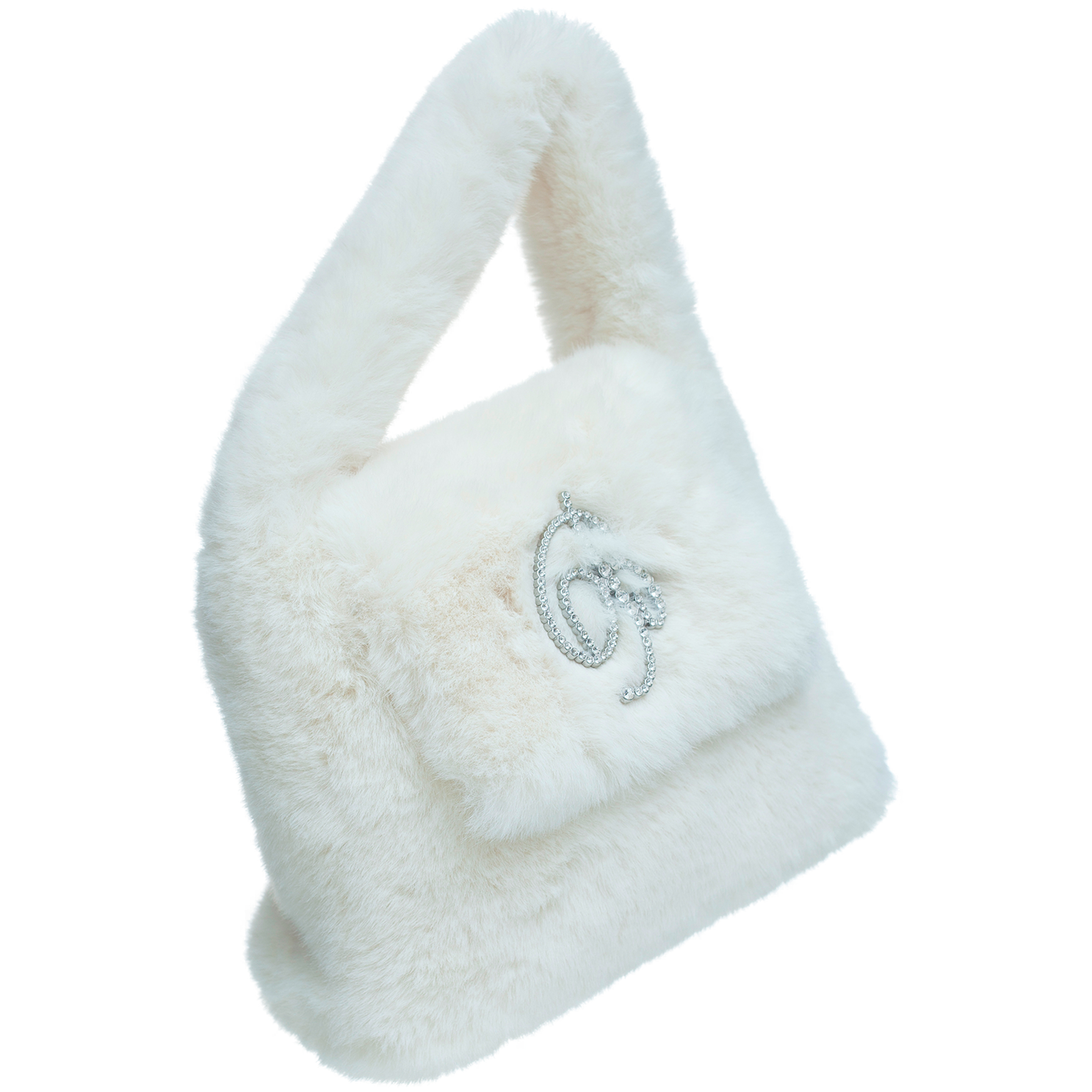 Blumarine Crystal-cut logo faux-fur bag