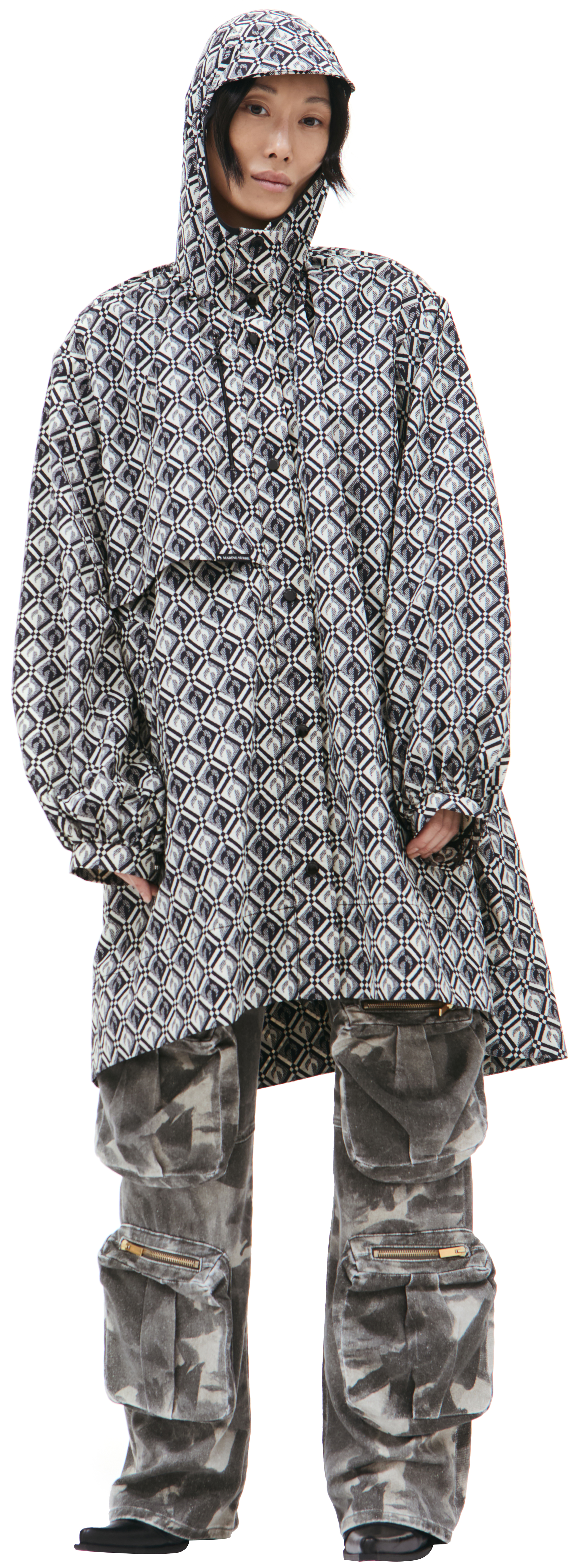 Buy MARINE SERRE women black moon logo rain coat for $590