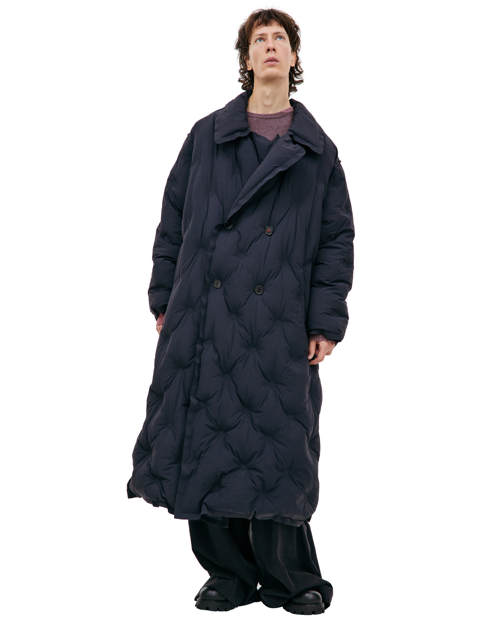 Shop Maison Margiela Glam Slam Quilted Coat In Navy Blue