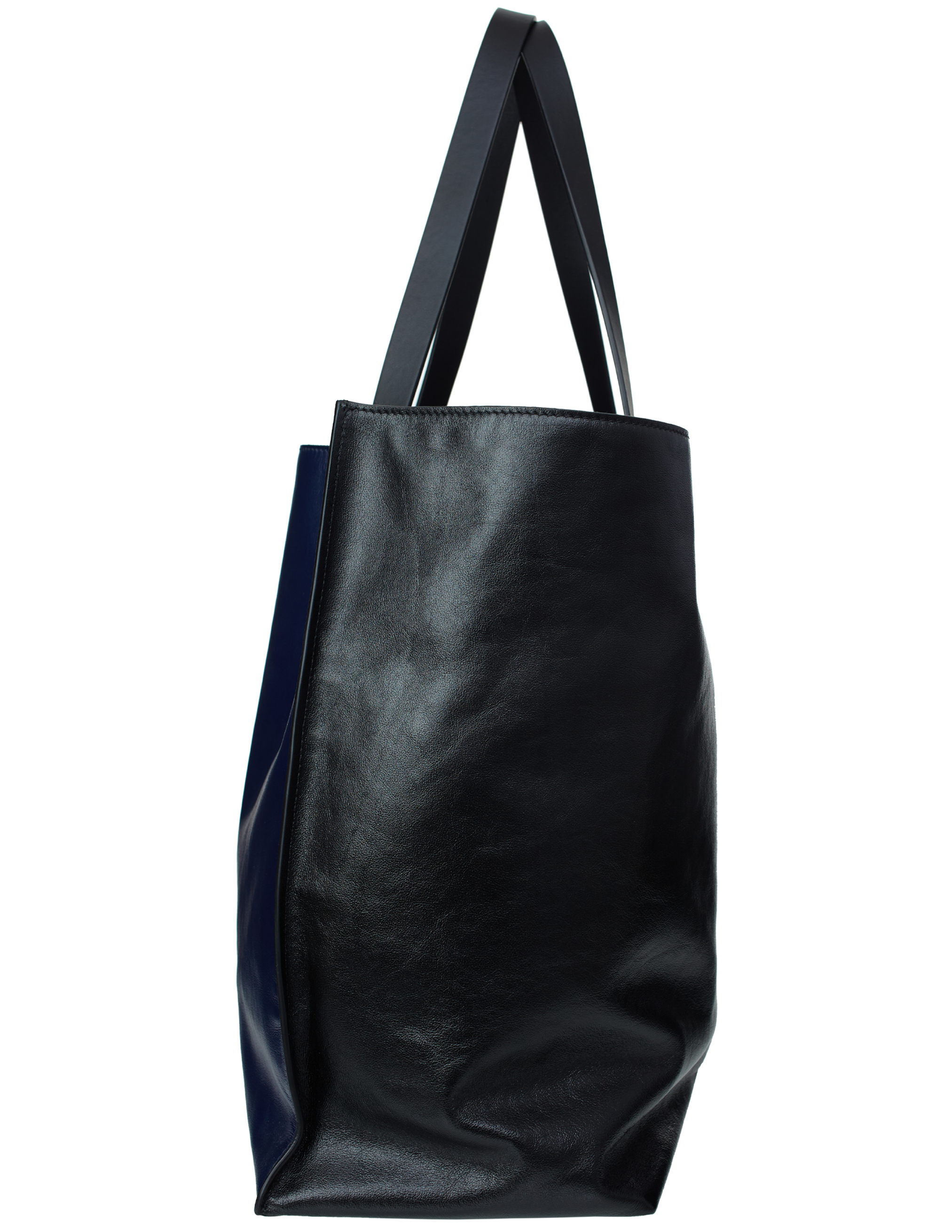 Shop Marni Leather Tote Bag In Navy Blue