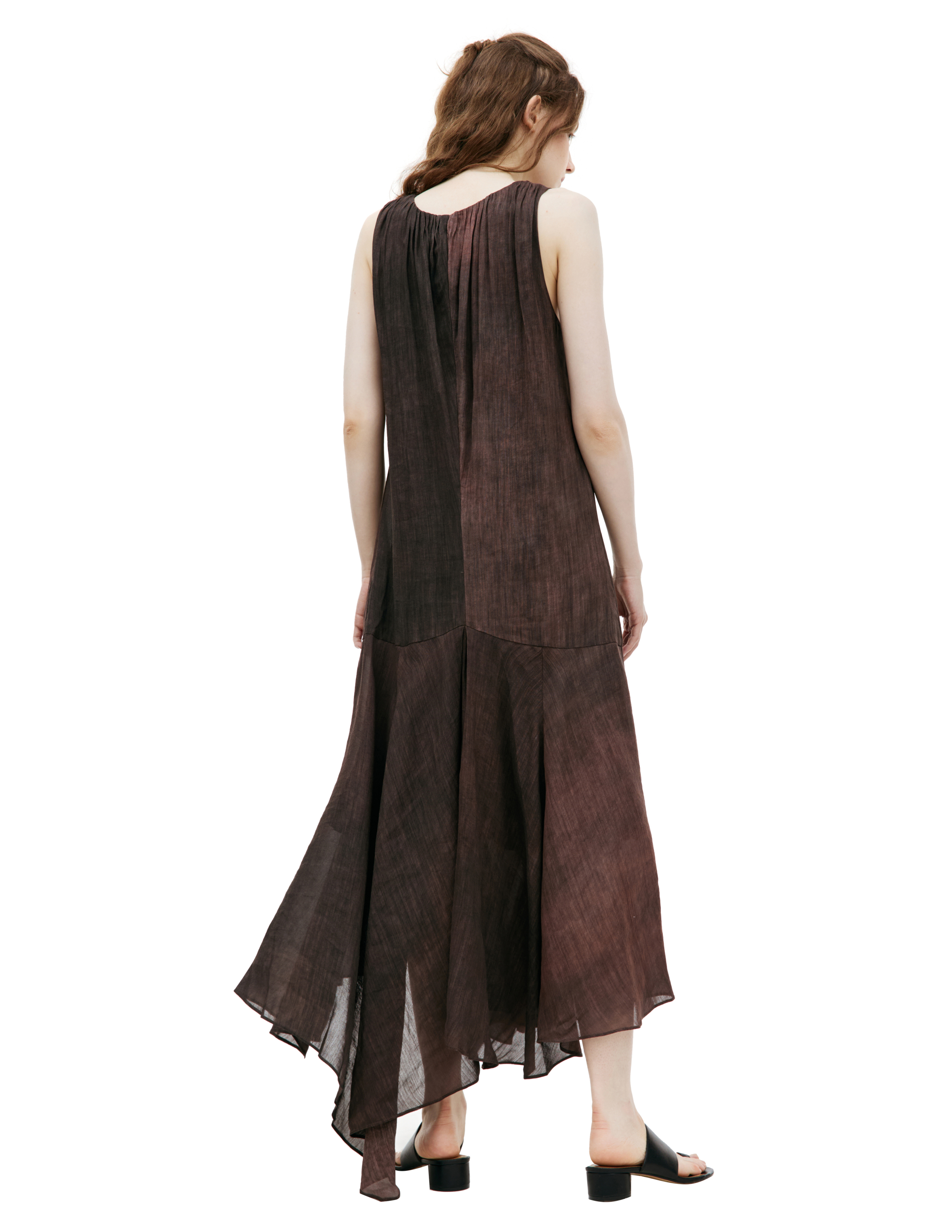 Shop Ziggy Chen Linen Maxi Dress In Brown