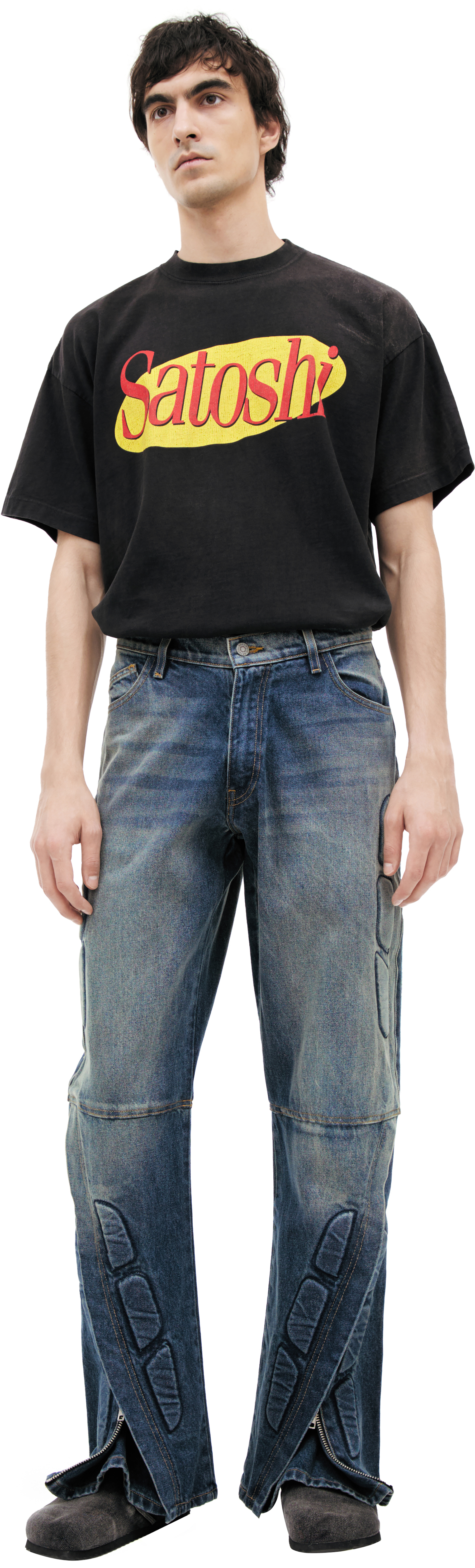 Buy Satoshi Nakamoto men blue jeans with zippers for $1,040 online