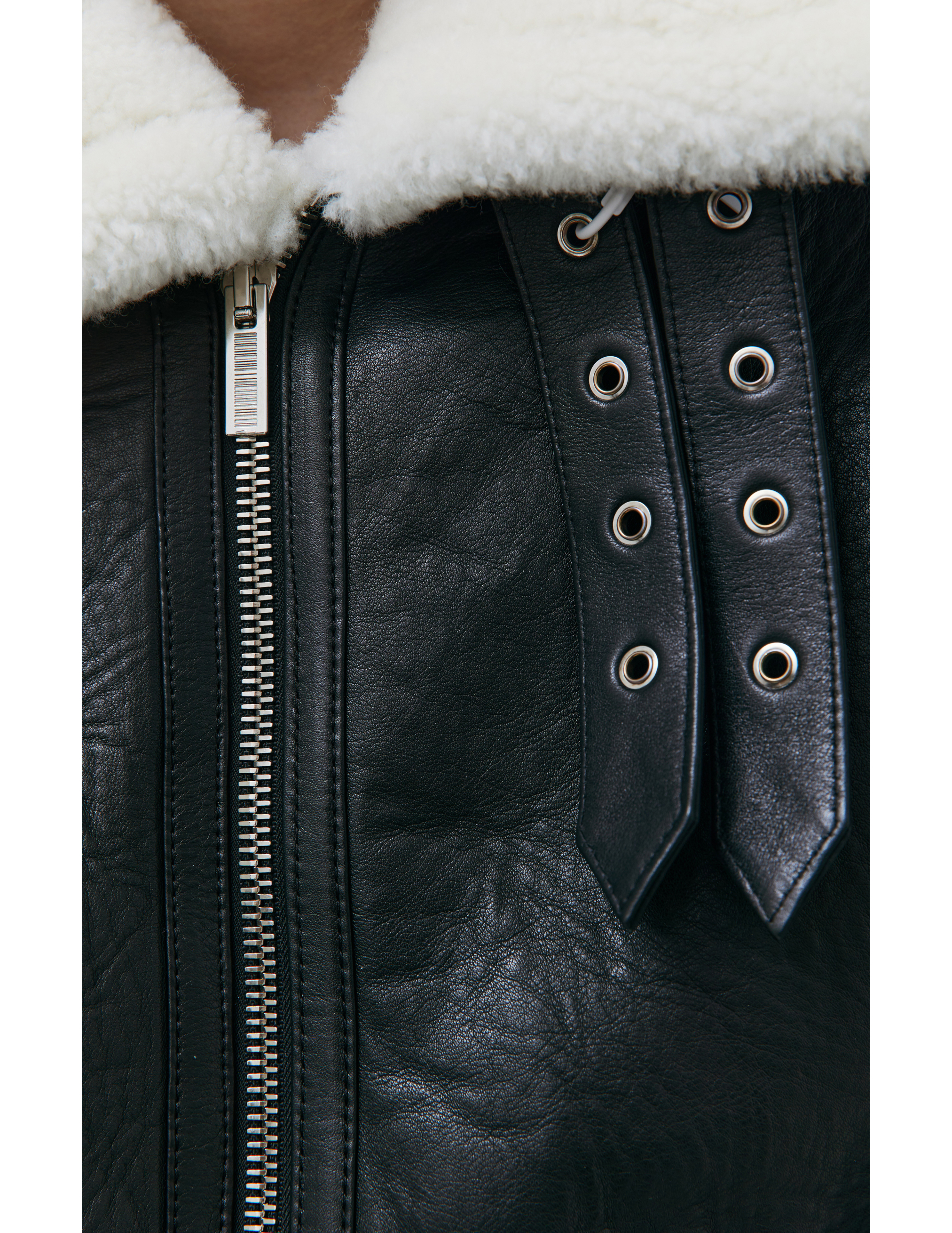 Shop Vtmnts Black Buckle Shearling Jacket