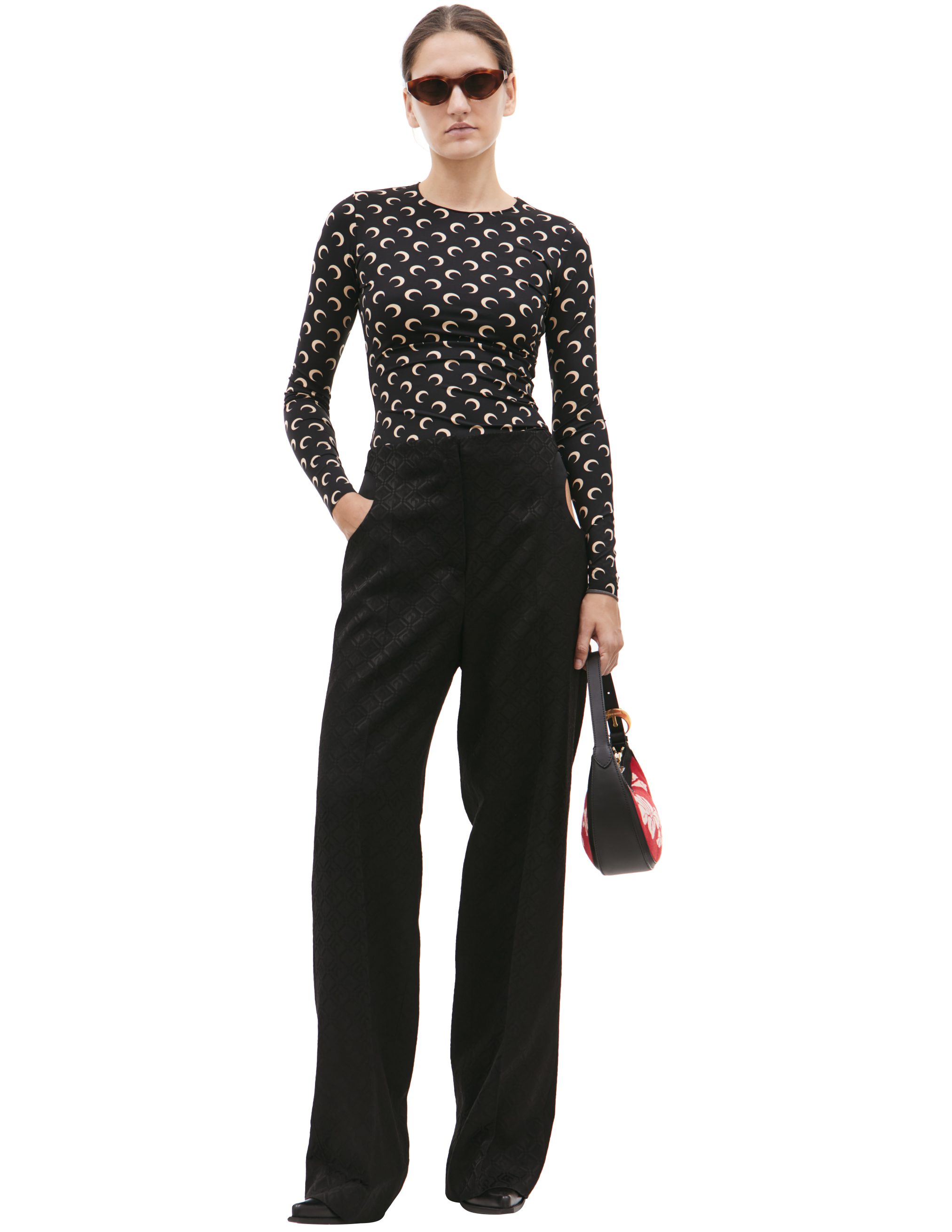 Shop Marine Serre Straight-leg Pants With Cut-out Detailing In Black