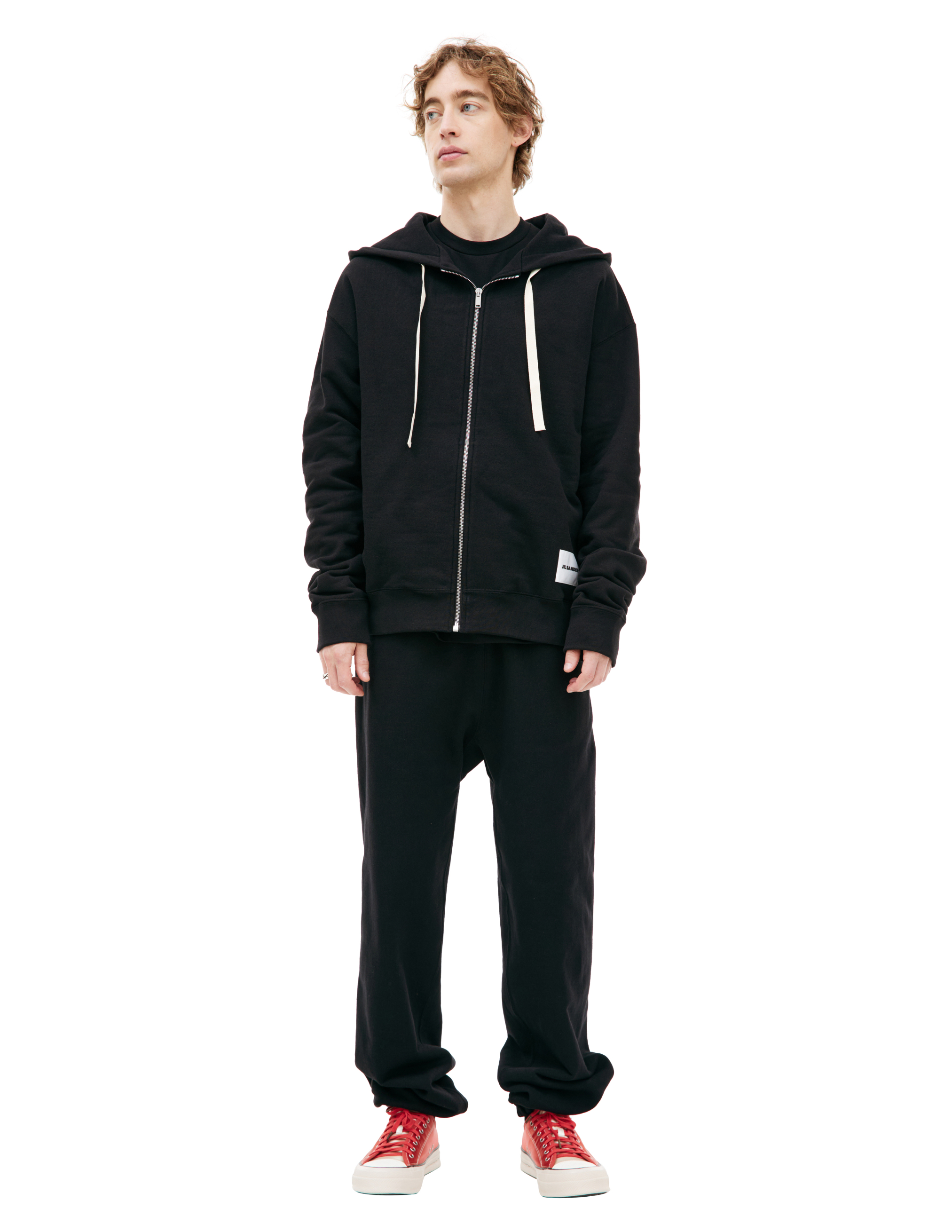 Shop Jil Sander Black Zip Up Hoodie