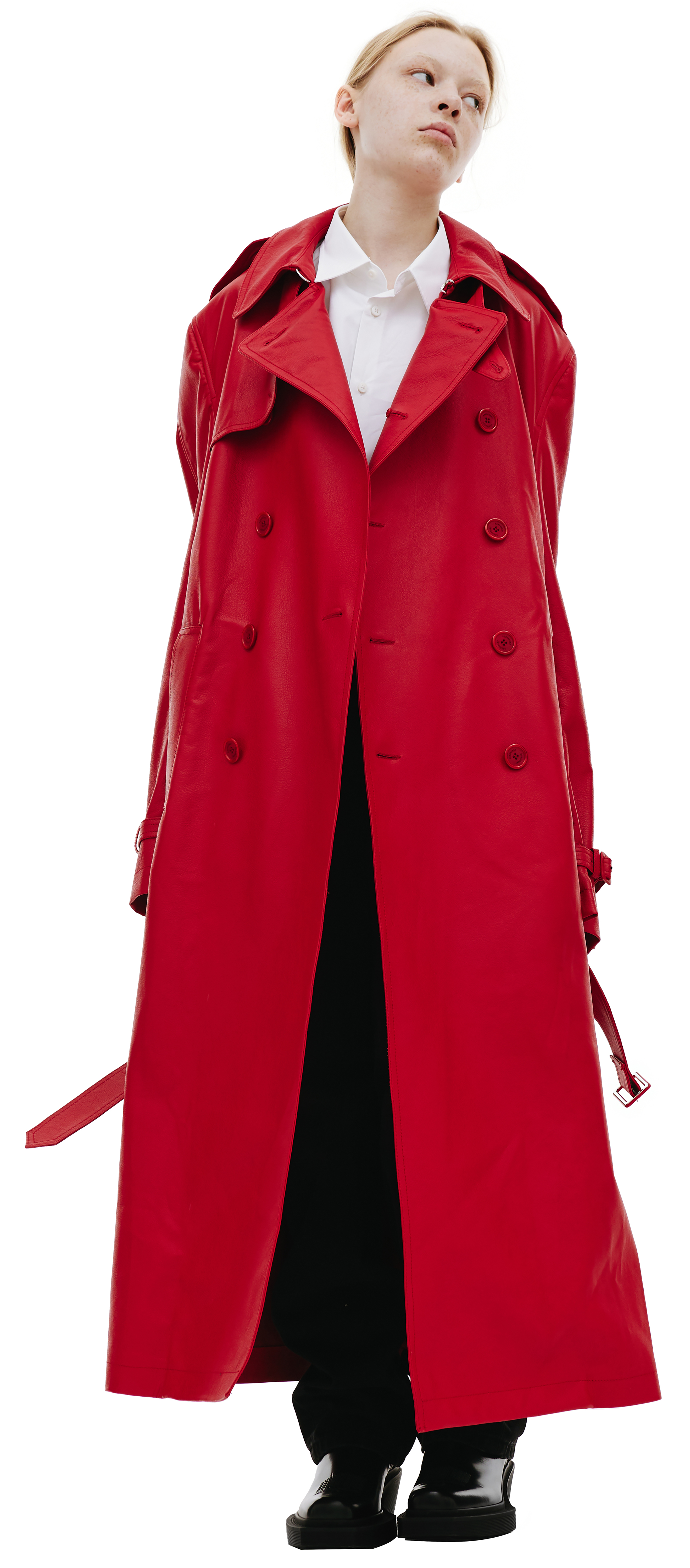 Buy VTMNTS men red leather trench for $5,499 online on SV77, VL16CO200R/5316